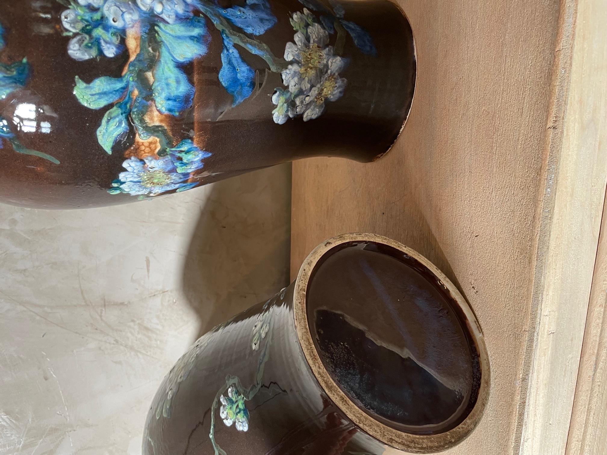 19th Century Pair of Glazed Ceramic Vases Signed Longchamp, 1890s 7