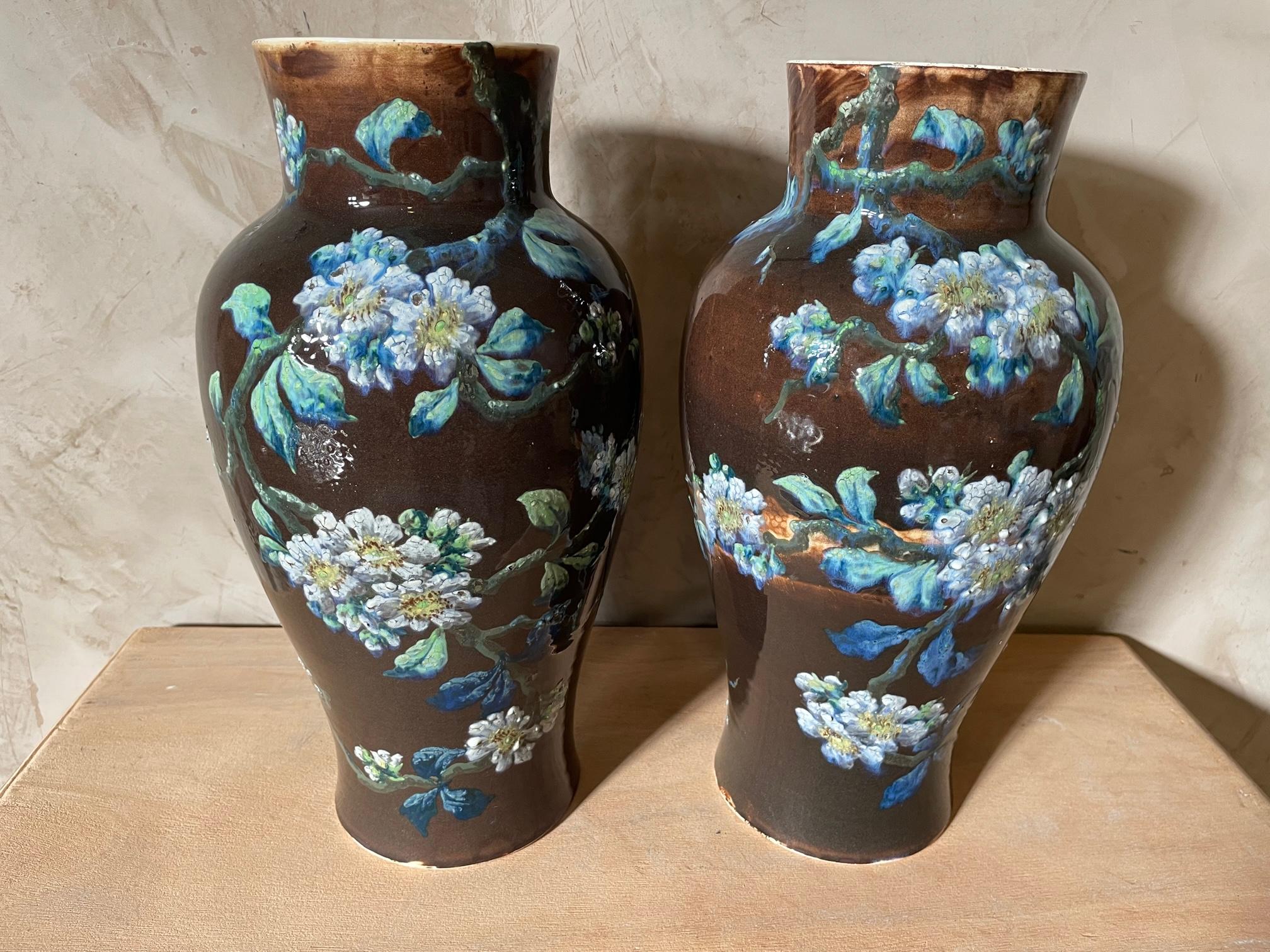 French 19th Century Pair of Glazed Ceramic Vases Signed Longchamp, 1890s