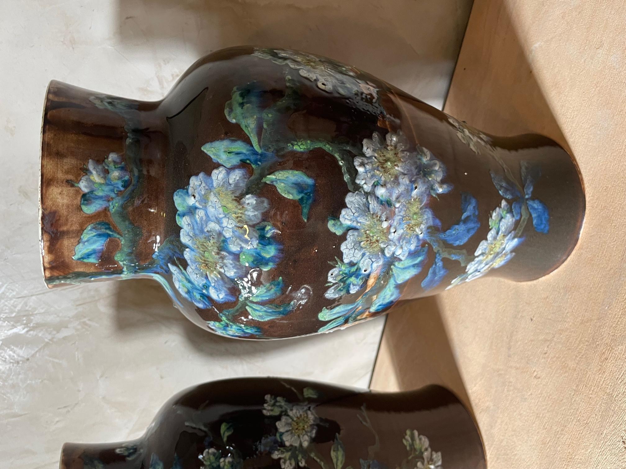 19th Century Pair of Glazed Ceramic Vases Signed Longchamp, 1890s 1