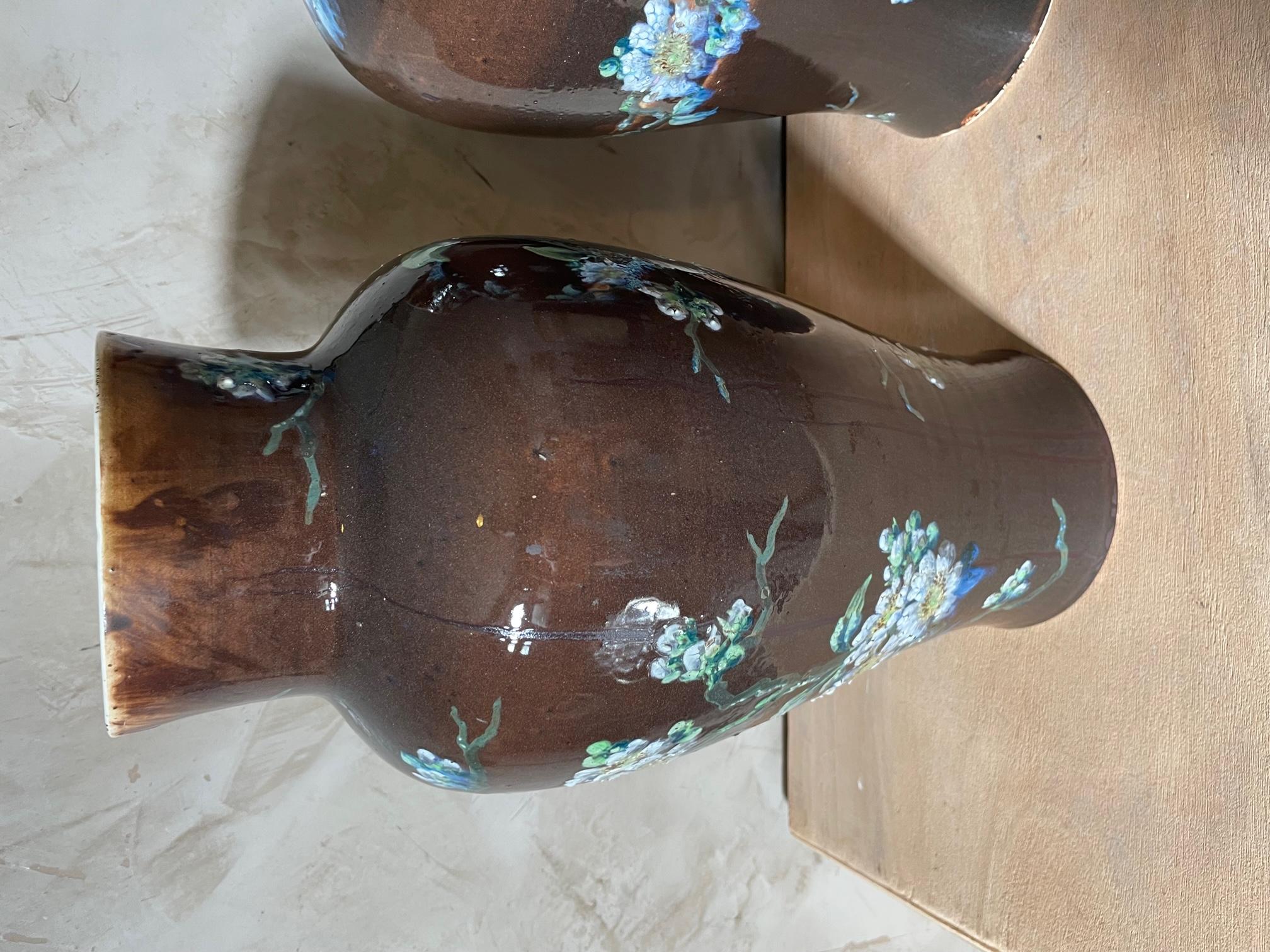 19th Century Pair of Glazed Ceramic Vases Signed Longchamp, 1890s 4