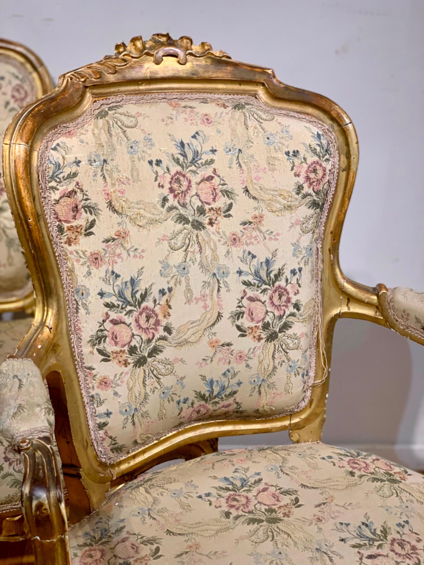 Wood 19th CENTURY PAIR OF GOLDEN ARMCHAIRS LUIS PHILIPPE