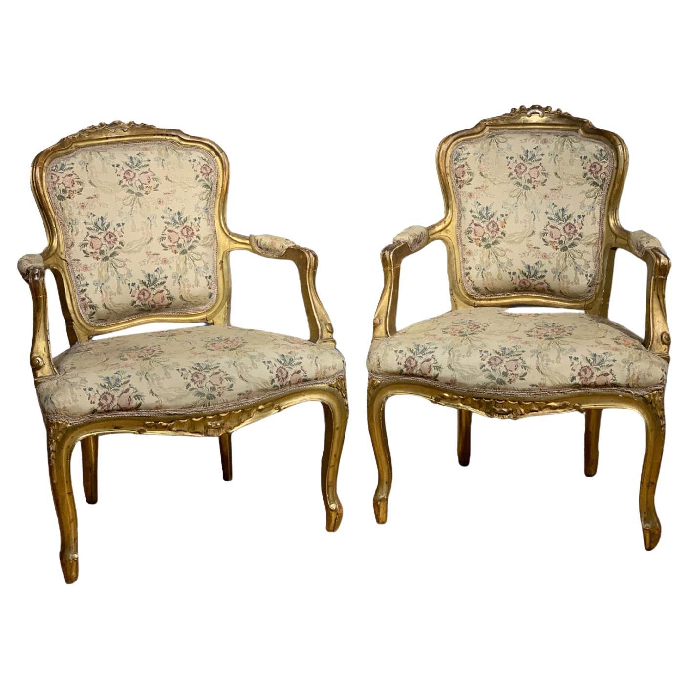 19th CENTURY PAIR OF GOLDEN ARMCHAIRS LUIS PHILIPPE