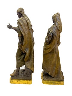 19th Century Pair of Goldscheider Polychrome Terracotta Figures of an Oriental L