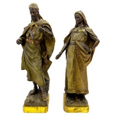 19th Century Pair of Goldscheider Polychrome Terracotta Figures of an Oriental L