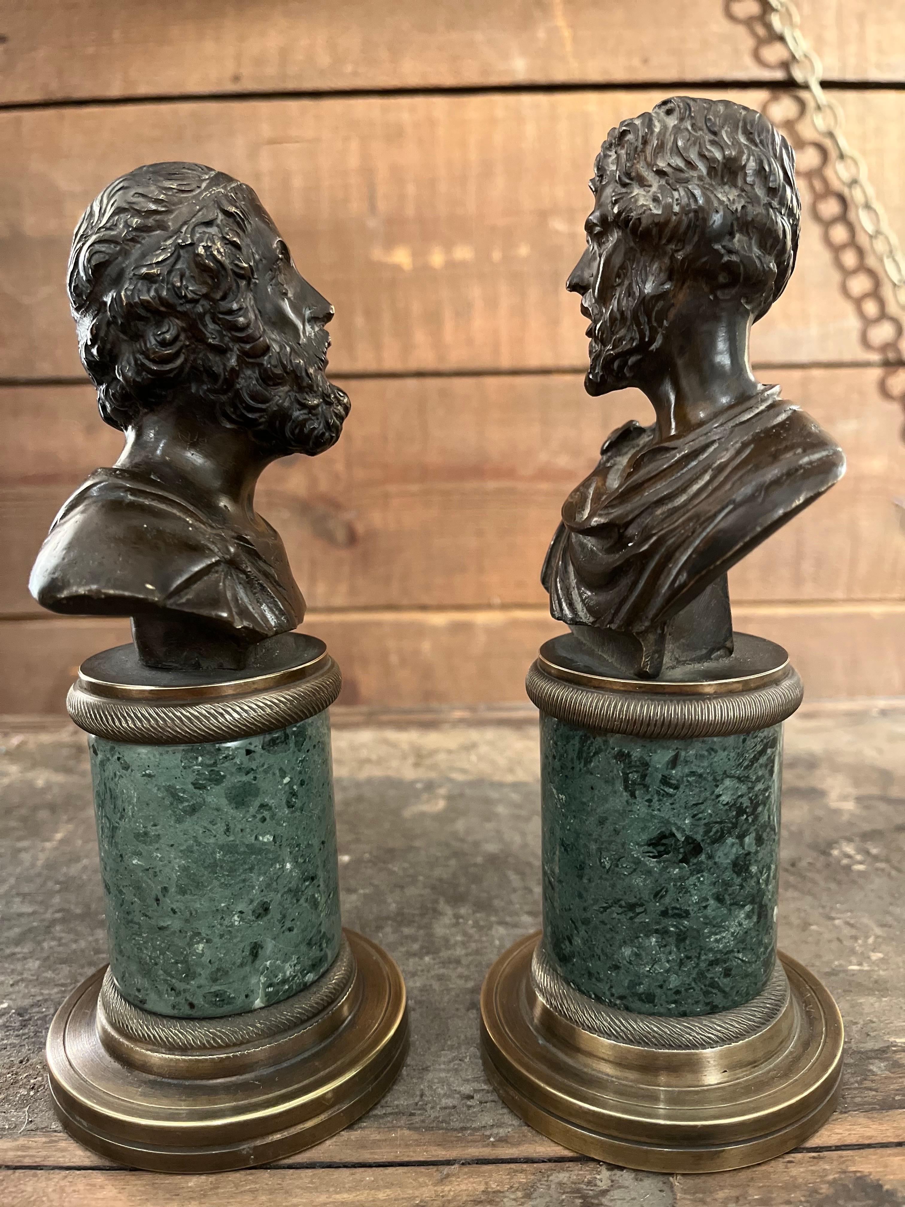 Bronzo Coppia di busti Grand Tour Socrate e Septimio Severo del XIX secolo in vendita