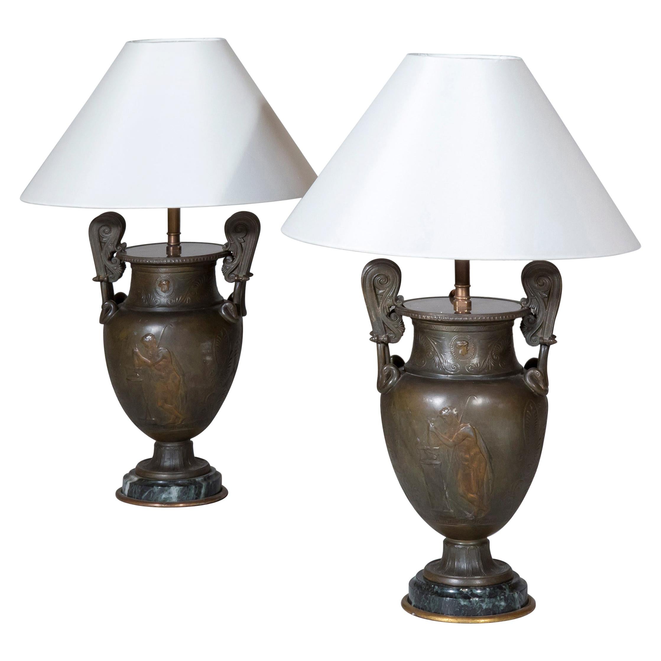 Antique Pair of Table Lamps Greek Revival Grand Tour Style, 19th