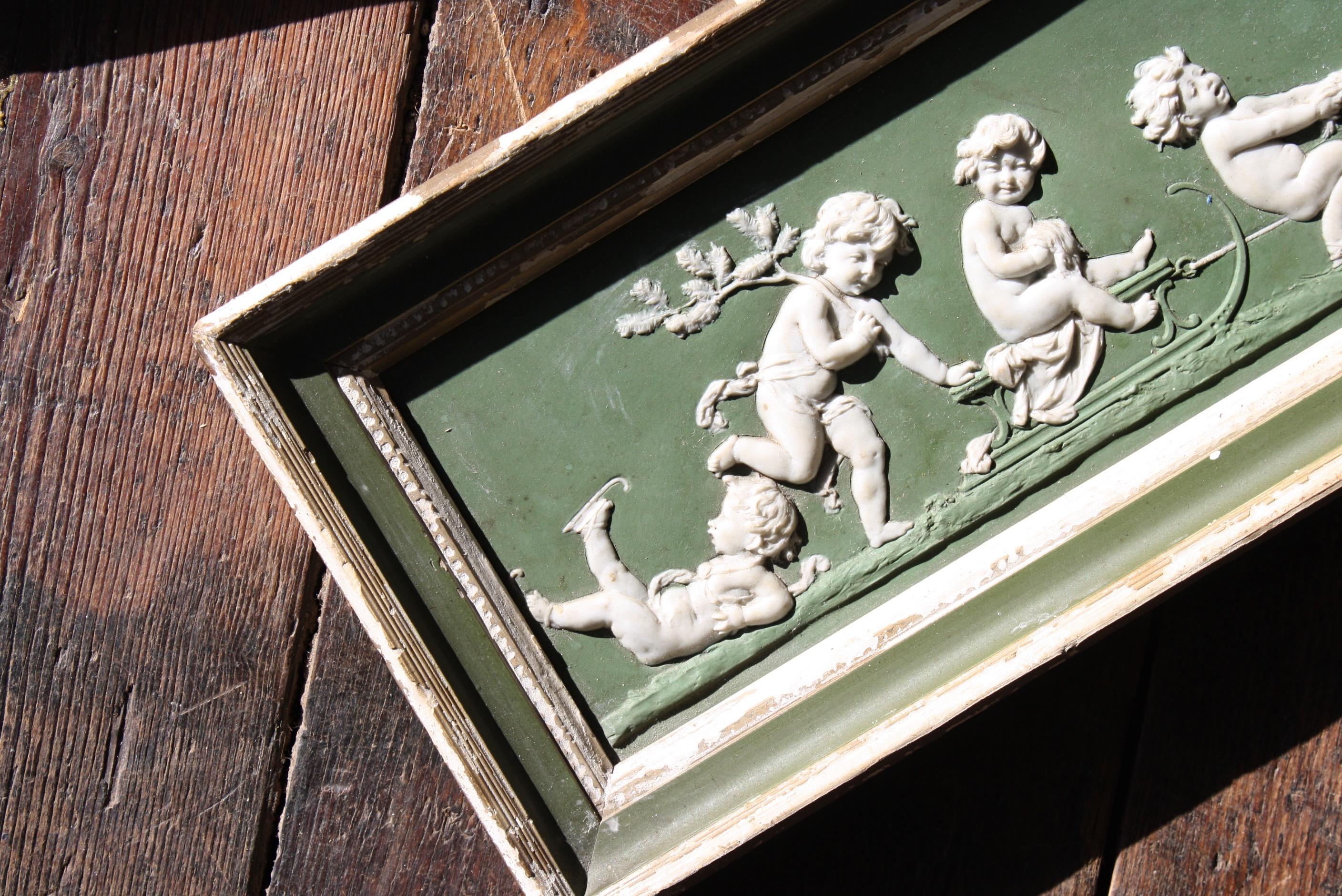 19th Century Pair of Green Ground Jasperware Plaques Classical Panels 7