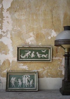 19th Century Pair of Green Ground Jasperware Plaques Classical Panels