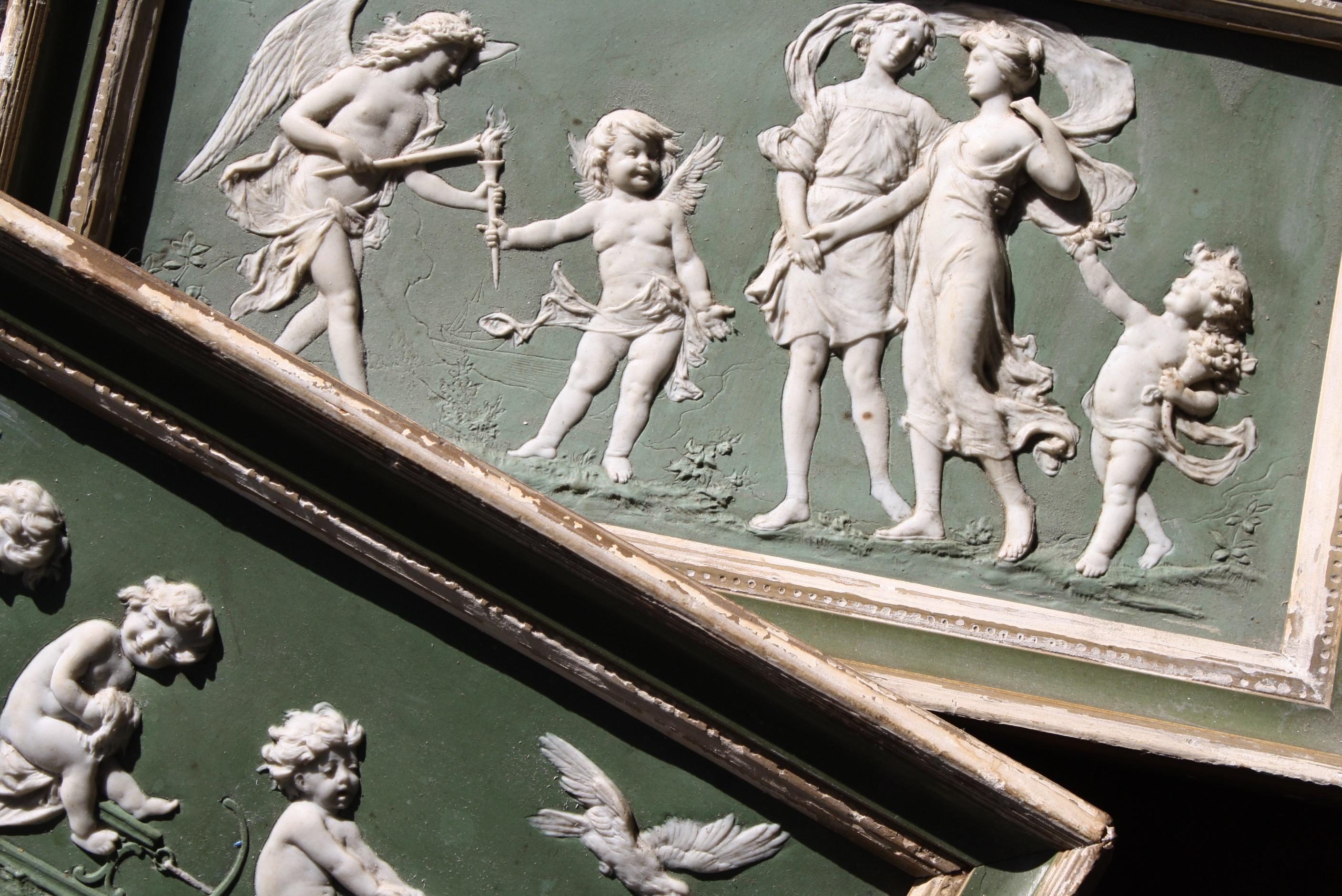 19th Century Pair of Green Ground Jasperware Plaques Classical Panels In Good Condition In Lowestoft, GB