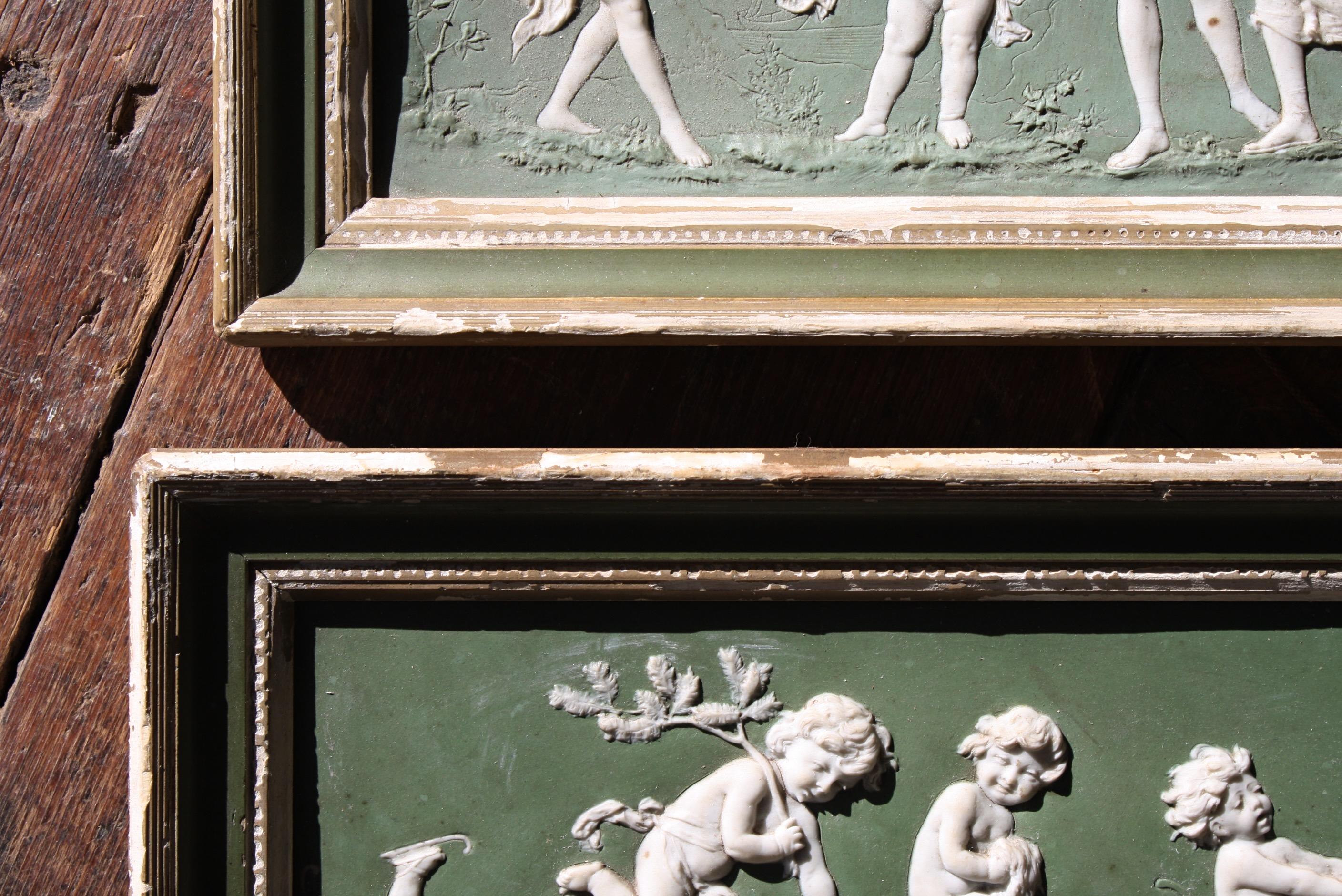 19th Century Pair of Green Ground Jasperware Plaques Classical Panels 1