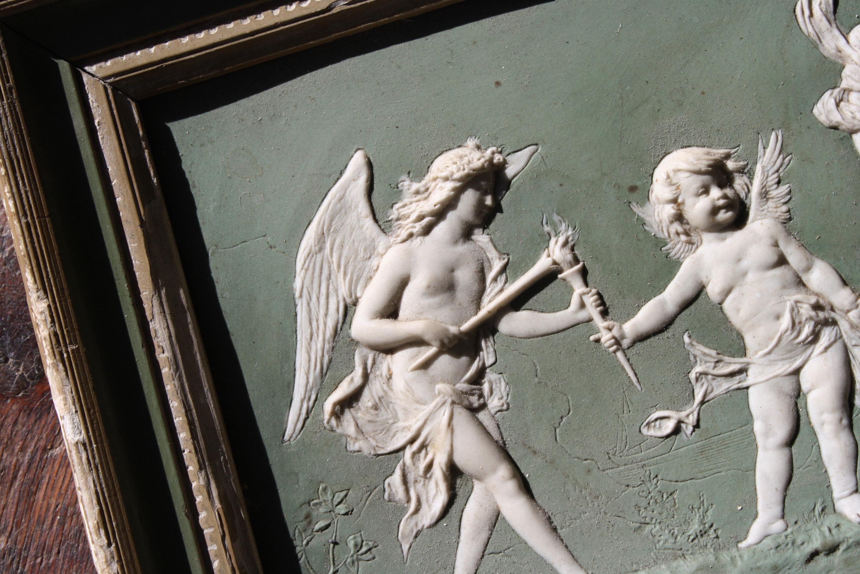 19th Century Pair of Green Ground Jasperware Plaques Classical Panels 2