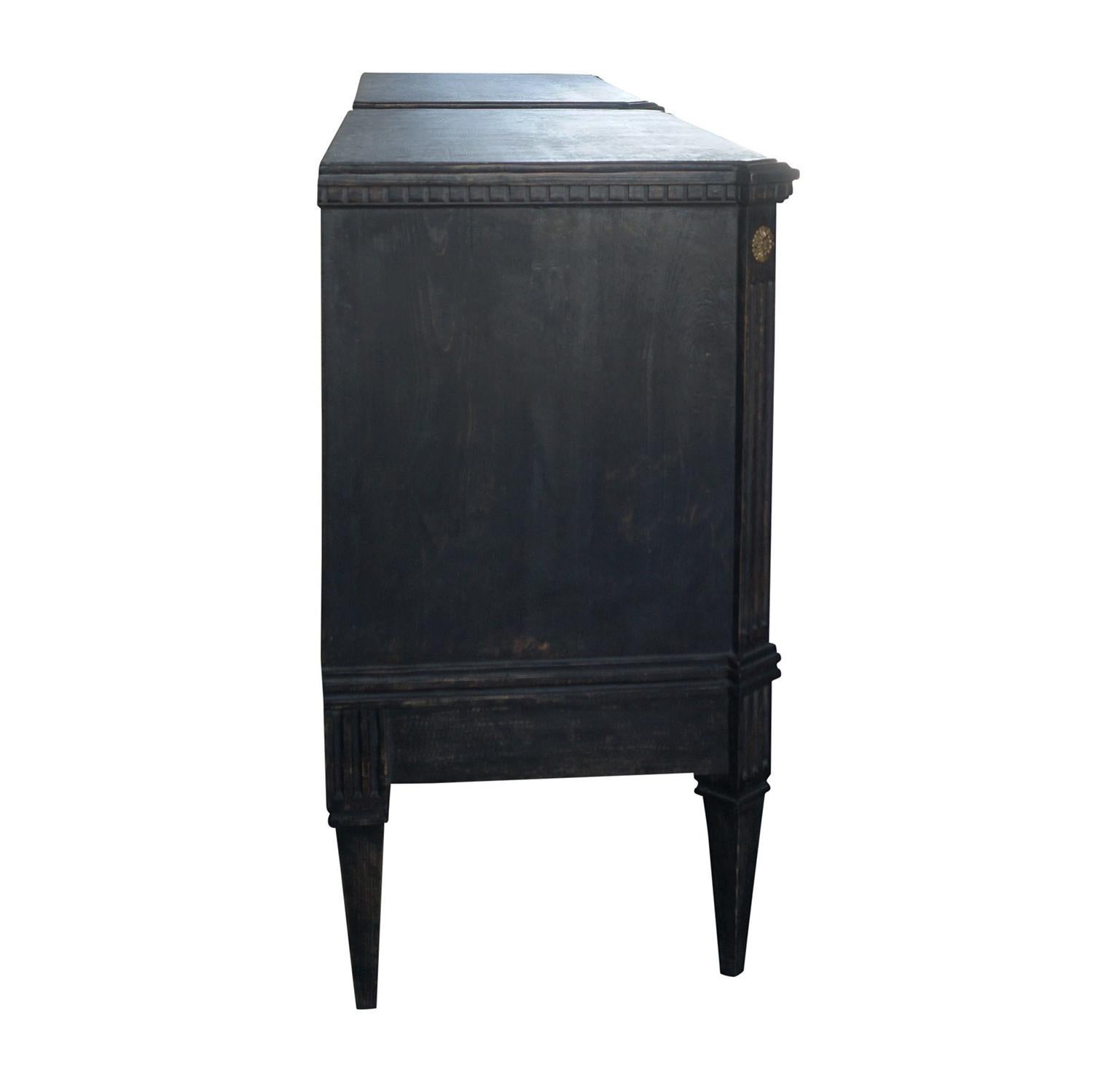 Hand-Carved 19th Century Swedish Gustavian Pair of Black, Marble Chests, Oakwood Commodes