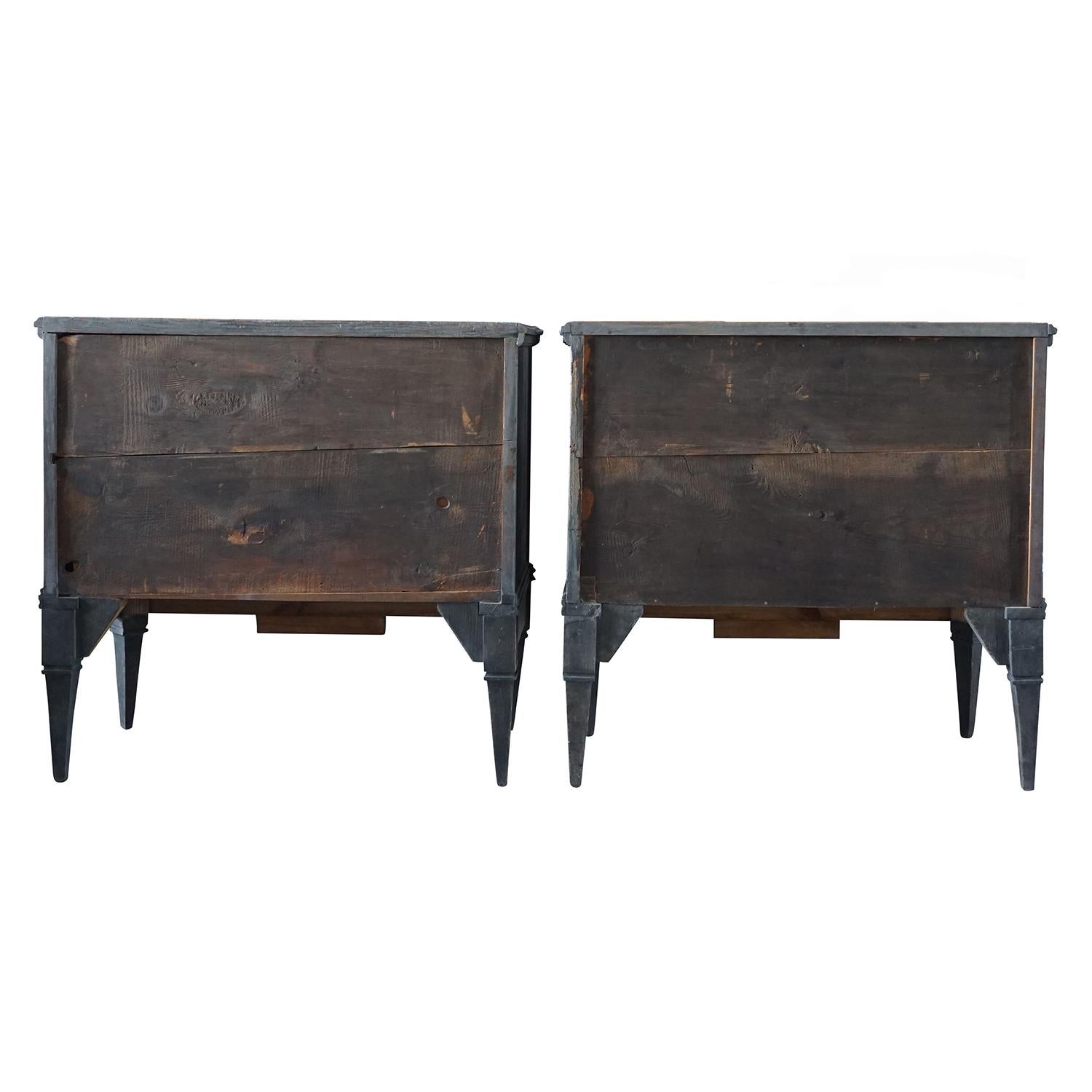 Metal 19th Century Swedish Gustavian Pair of Black, Marble Chests, Oakwood Commodes