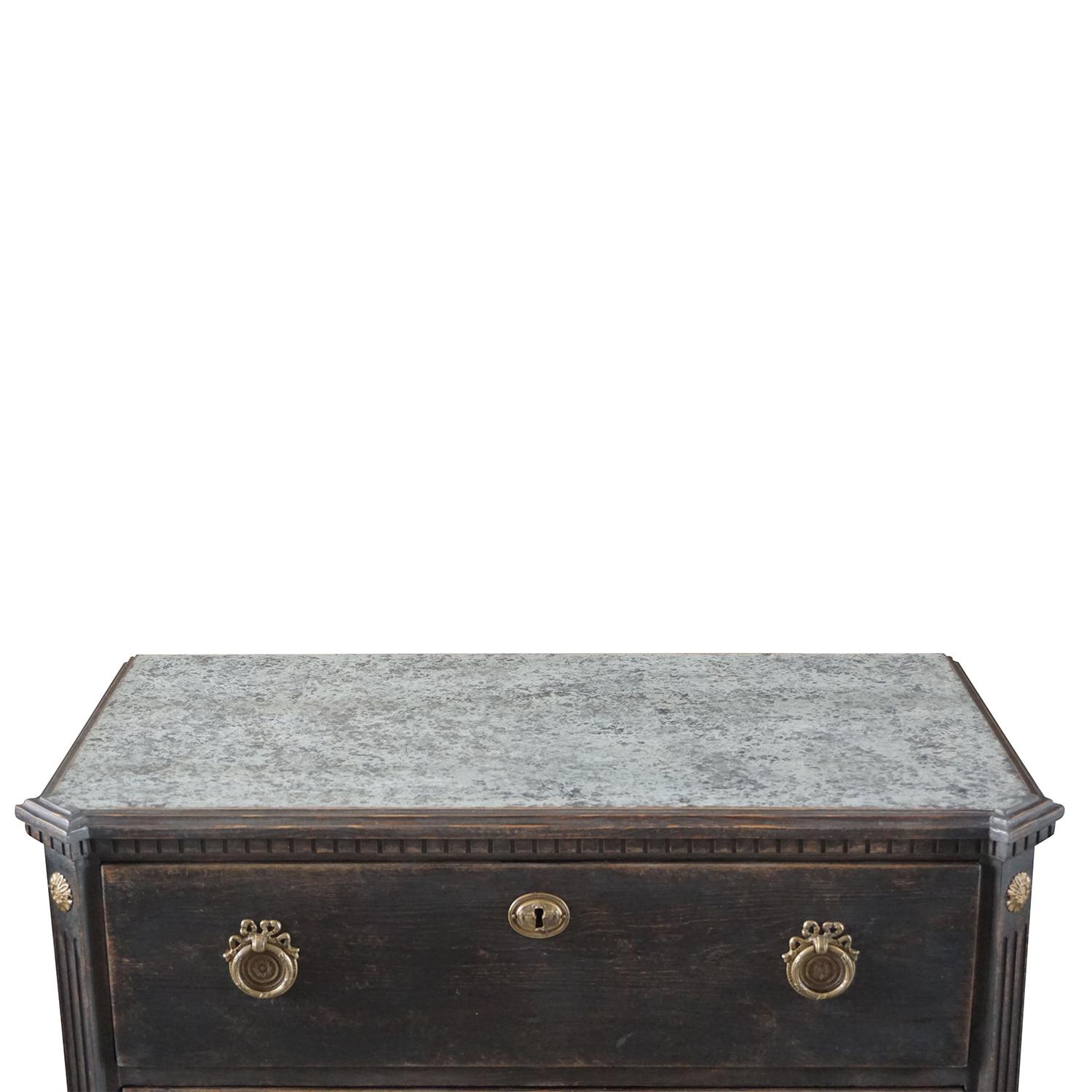 19th Century Swedish Gustavian Pair of Black, Marble Chests, Oakwood Commodes 1