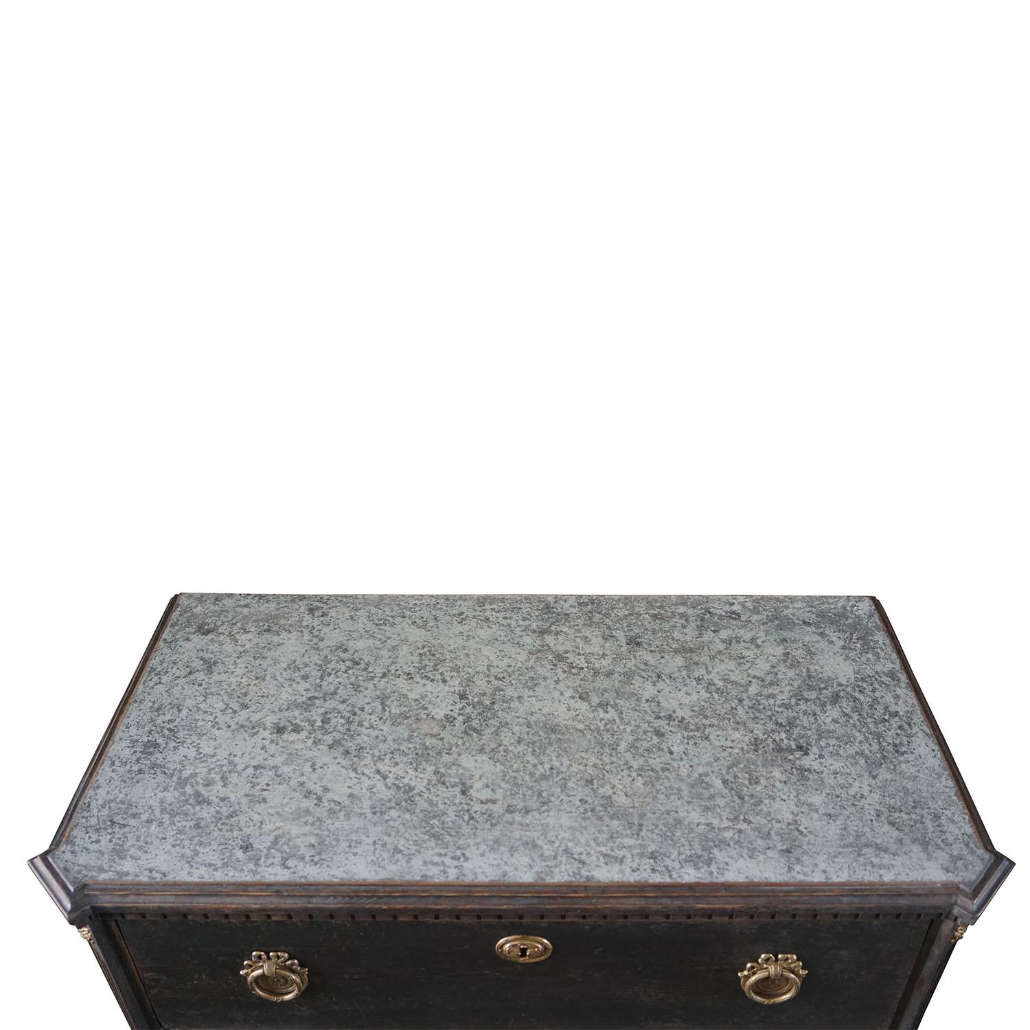 19th Century Swedish Gustavian Pair of Black, Marble Chests, Oakwood Commodes 2
