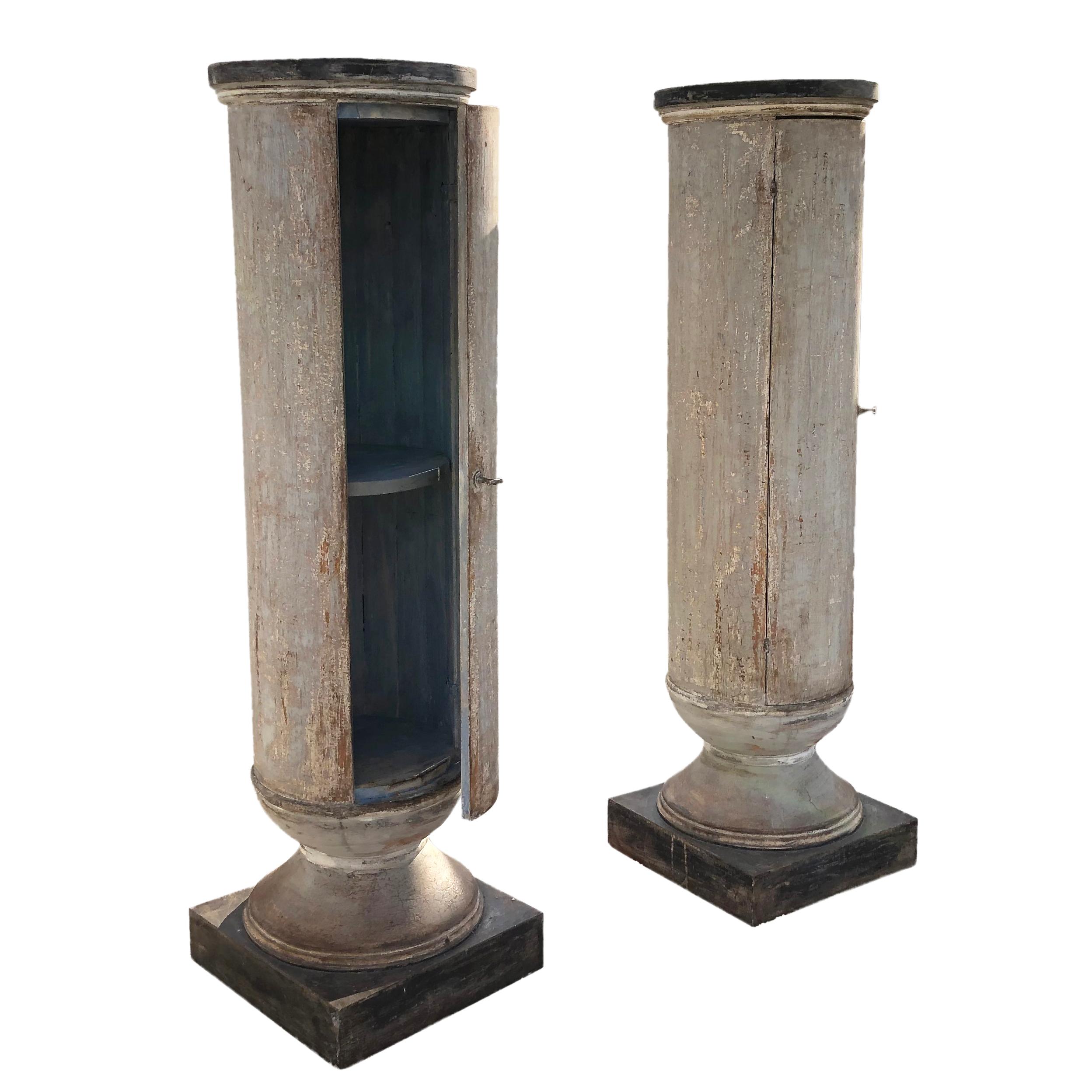 Painted 19th Century Pair of Gustavian Round Cabinets