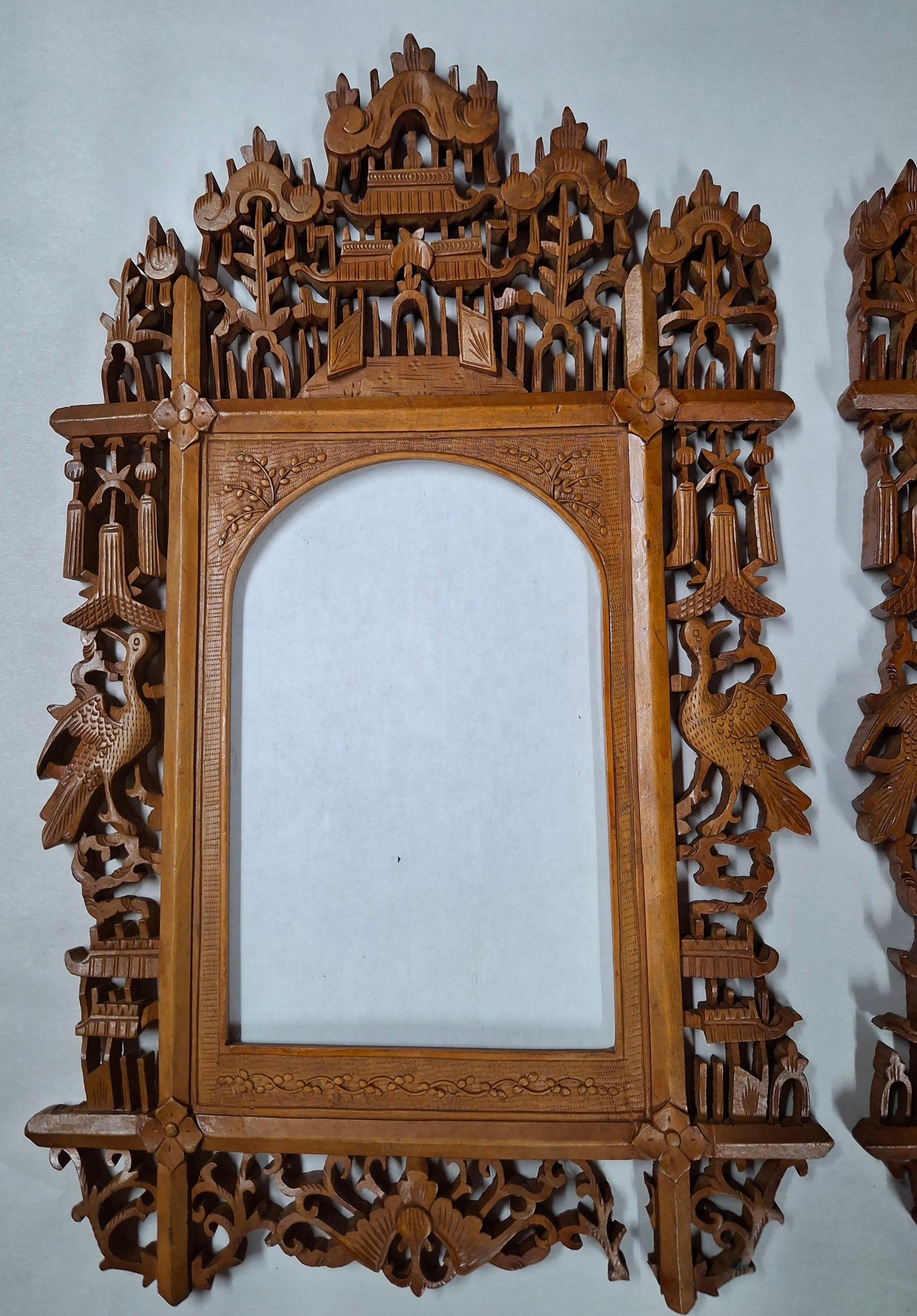19th Century Pair of Hand Carved Anglo Indian Teak Wood Picture Frames For Sale 9