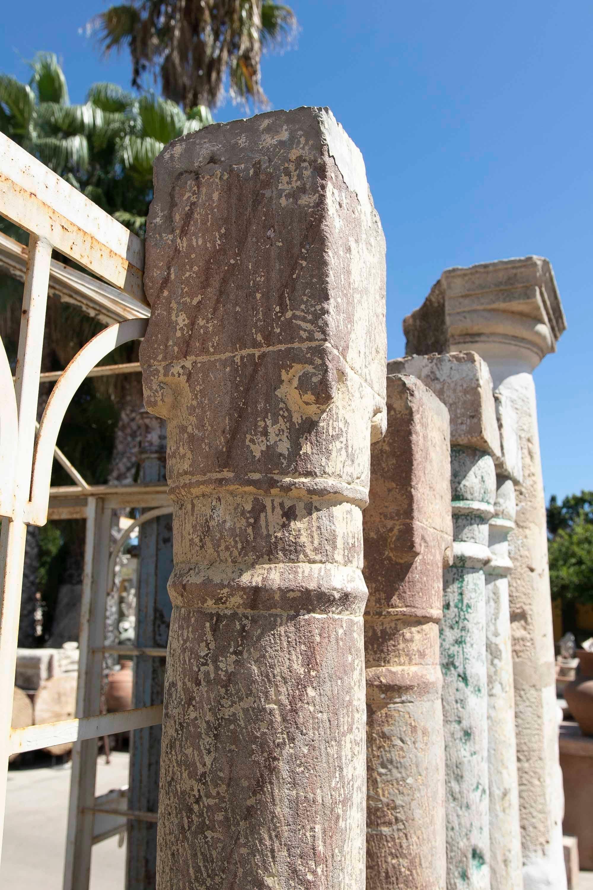 Paire de colonnes en pierre sculptées à la main du 19e siècle en vente 8