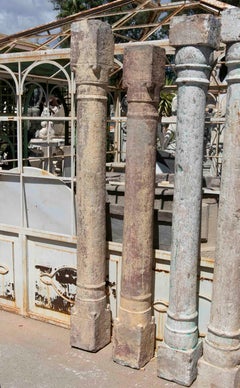 19th Century Pair of Hand-Carved Stone Columns
