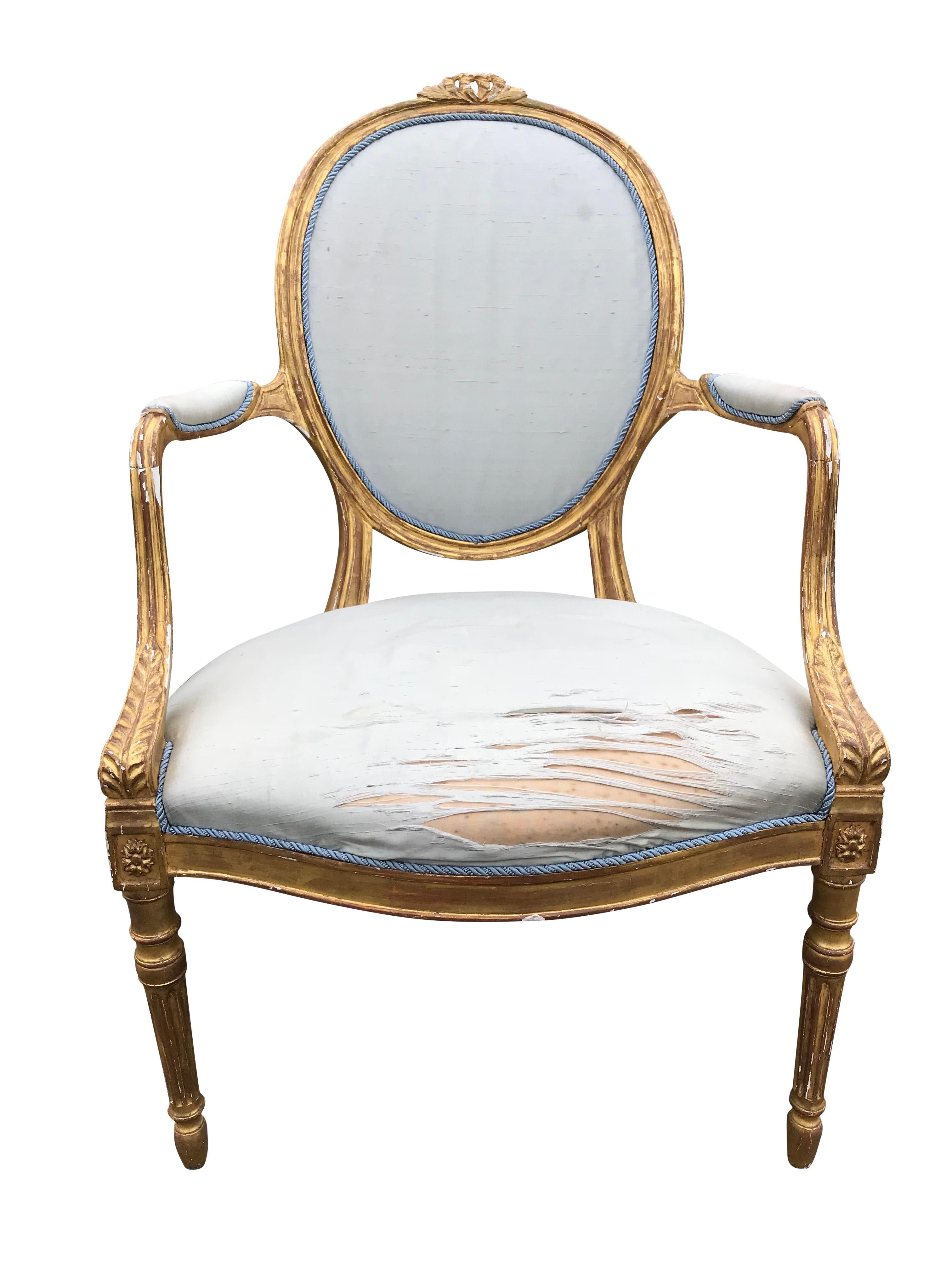 French 19th Century Pair of Hepplewhite Open Armchairs