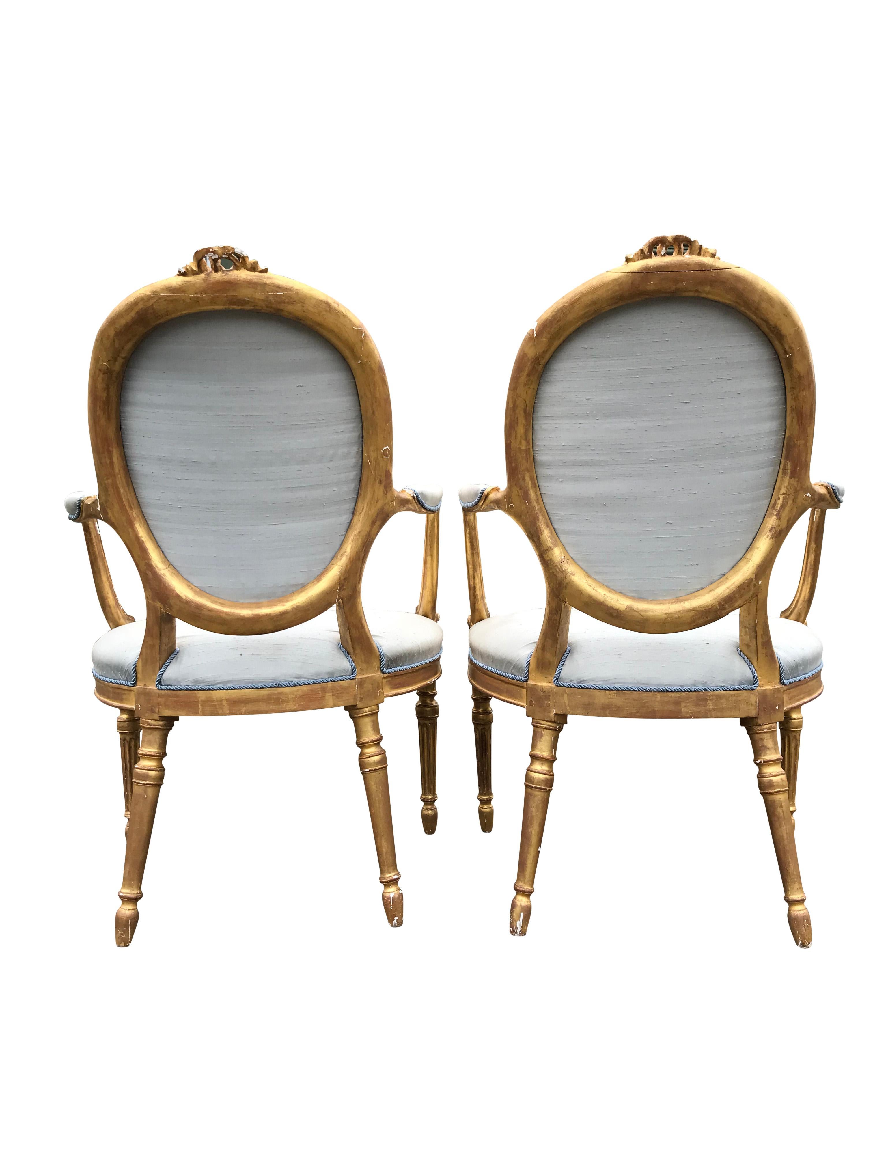 Mid-19th Century 19th Century Pair of Hepplewhite Open Armchairs