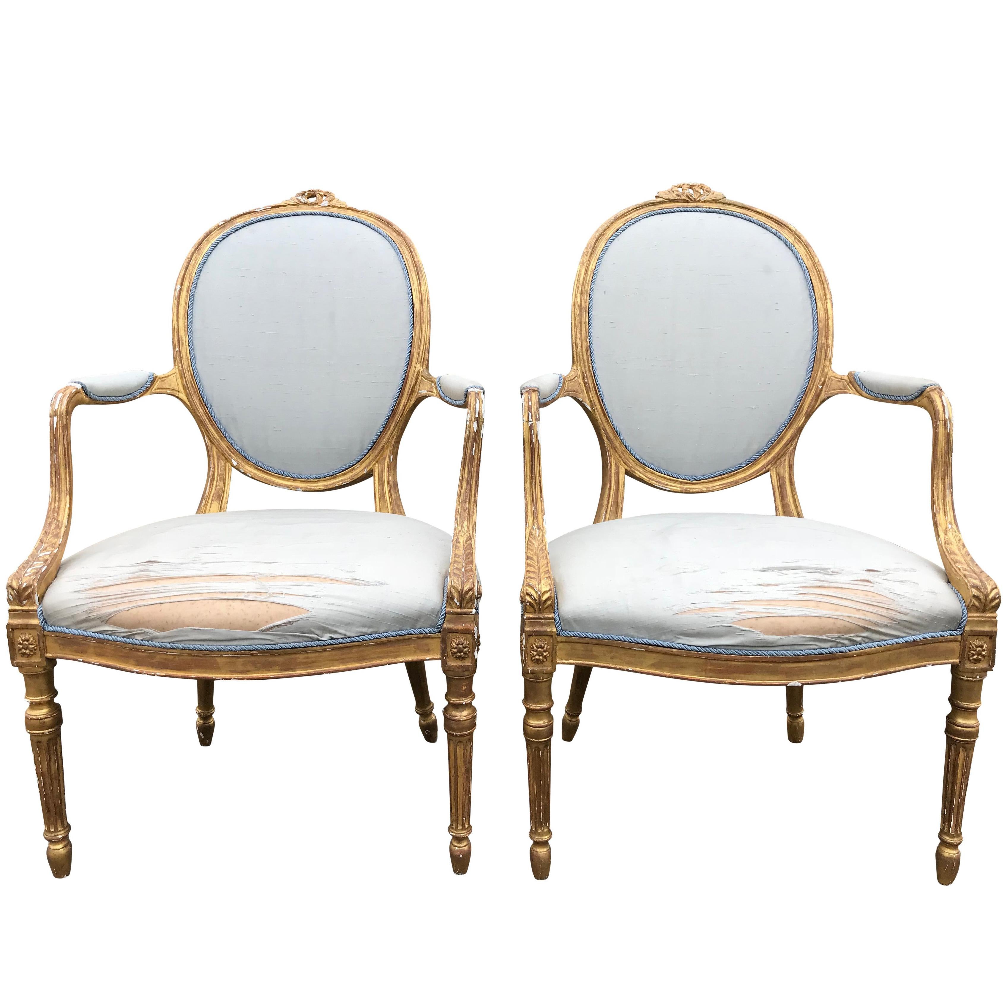 19th Century Pair of Hepplewhite Open Armchairs