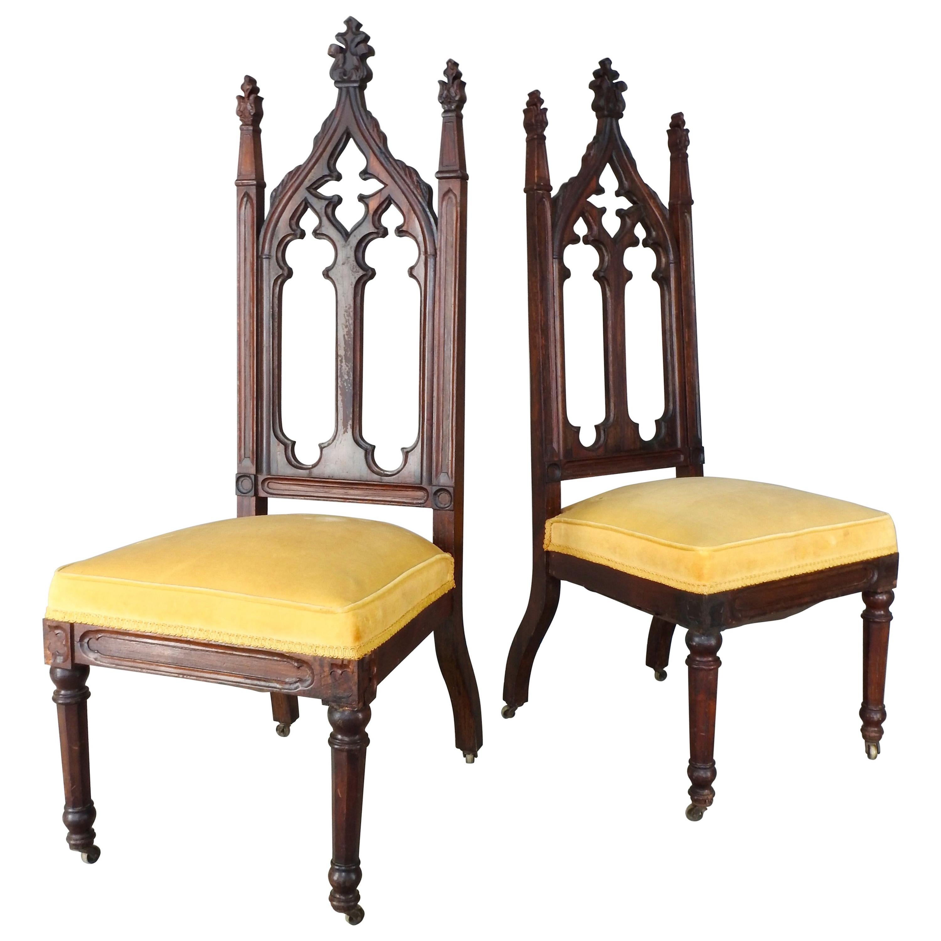 19th Century Pair of High Back Gothic Chairs