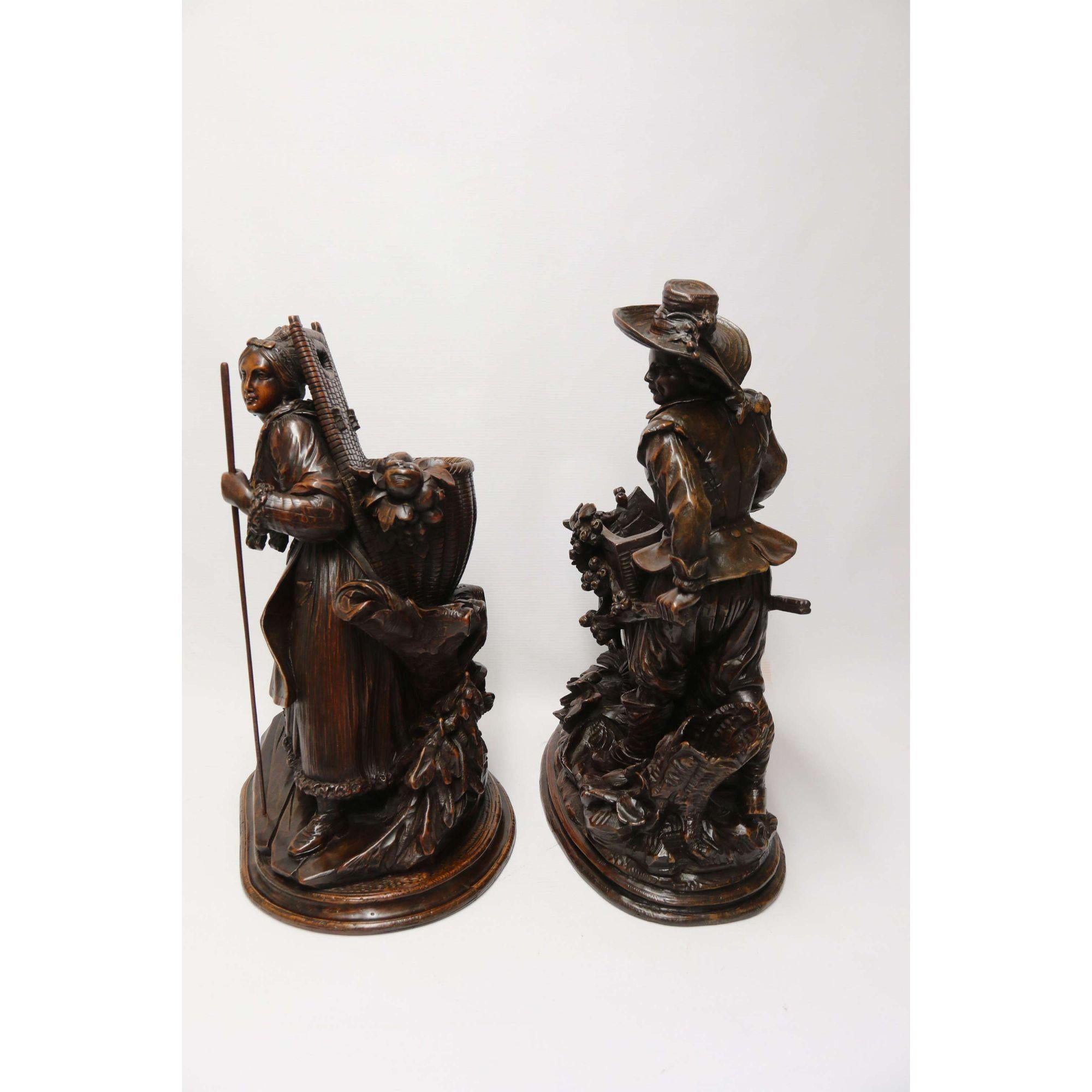 19th Century 19th century pair of horticultural Black Forest figures, circa 1850 For Sale