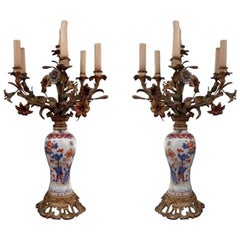 Antique 19th Century Pair of Imari Porcelaine Lamp Mounted Gilt Bronze