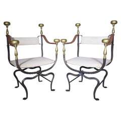 19th Century Pair of Iron and Brass Savonarola Chairs