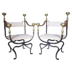 19th Century Pair of Iron and Brass Savonarola Chairs