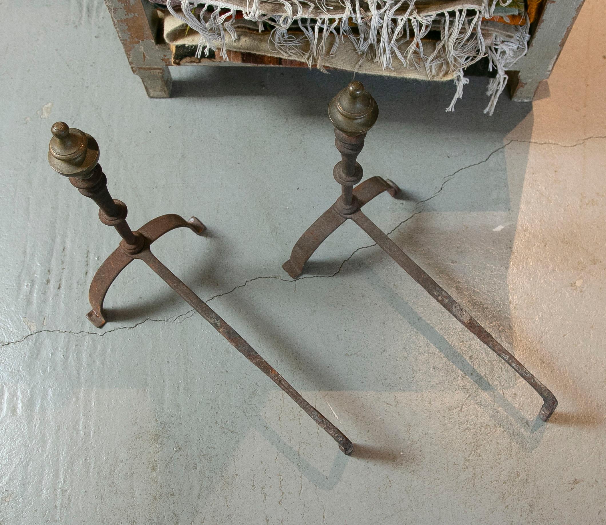 19th Century Pair of Iron and Bronze Chimney Moorings For Sale 12