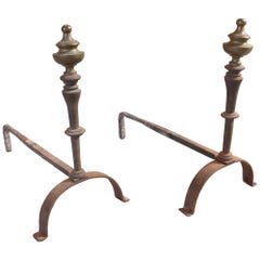 19th Century Pair of Iron and Bronze Chimney Moorings
