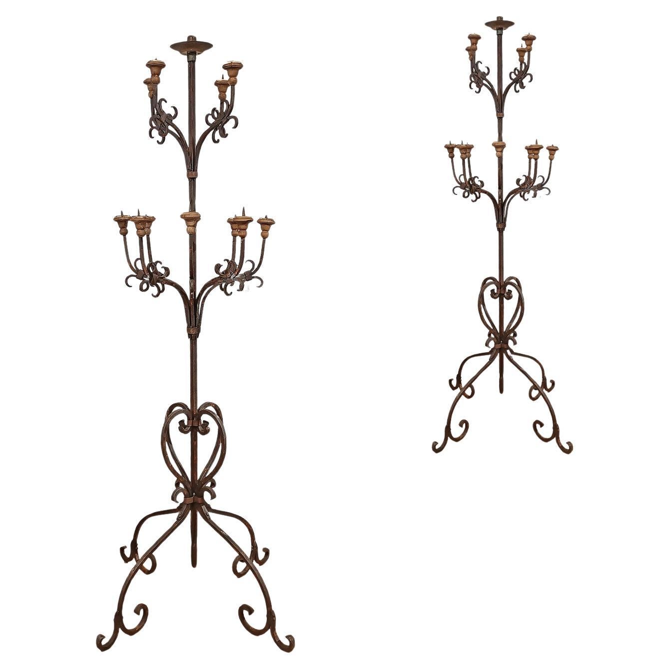 19th CENTURY PAIR OF IRON TORCHES