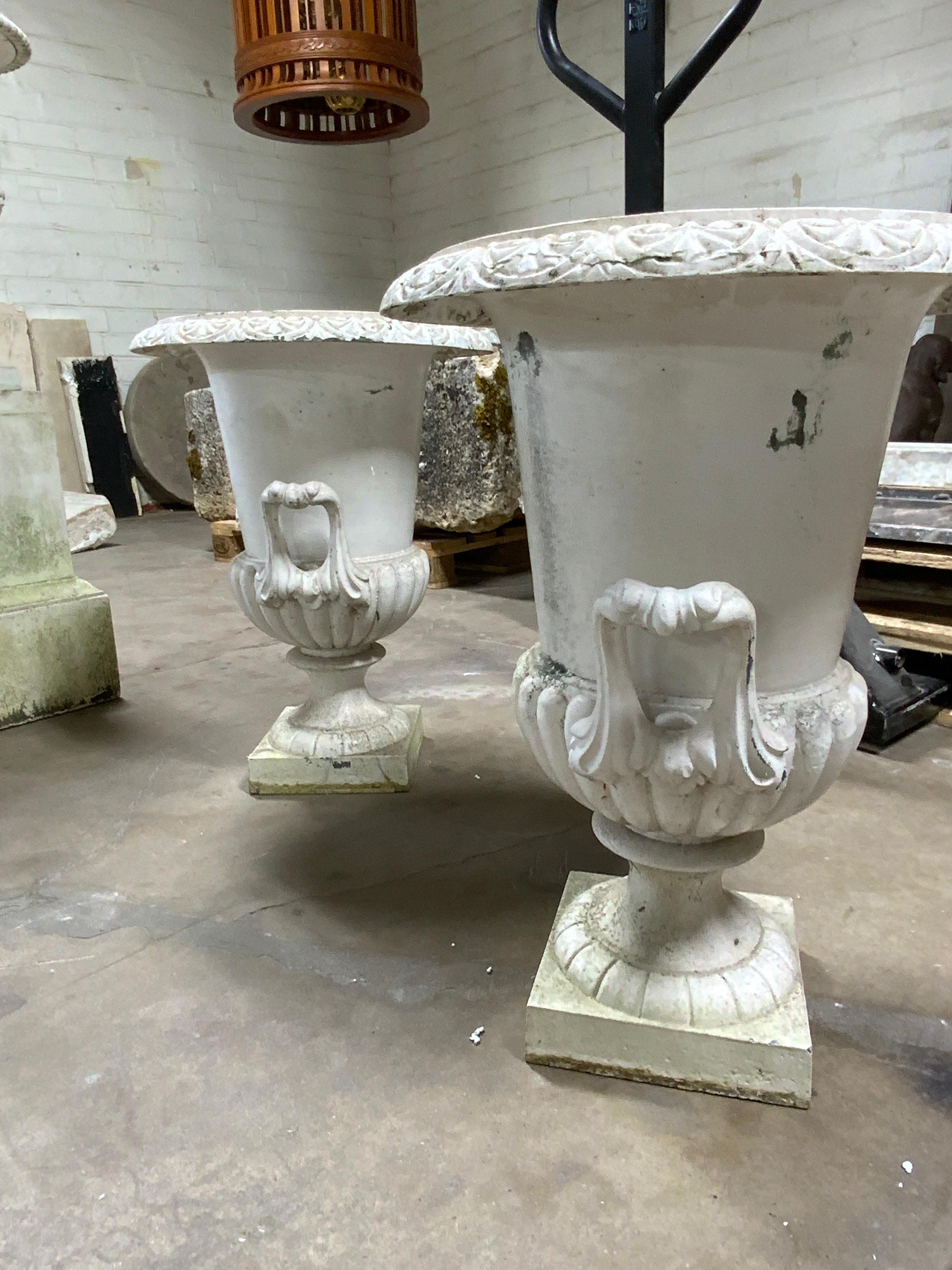 These beautiful urns originate from France. They are only sold as a set. Date back to the 1880s.