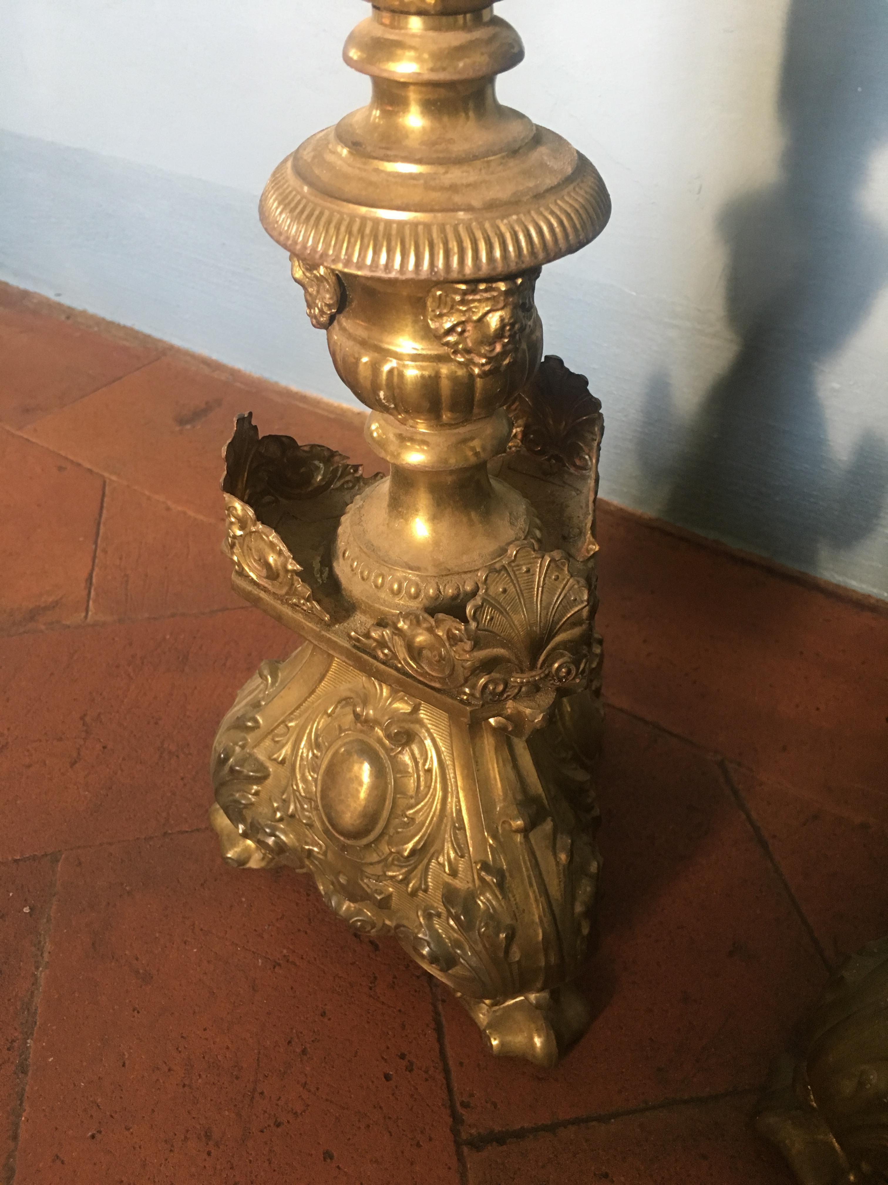 19th Century Pair of Italian Altar Brass Candleholder, 1890s 6