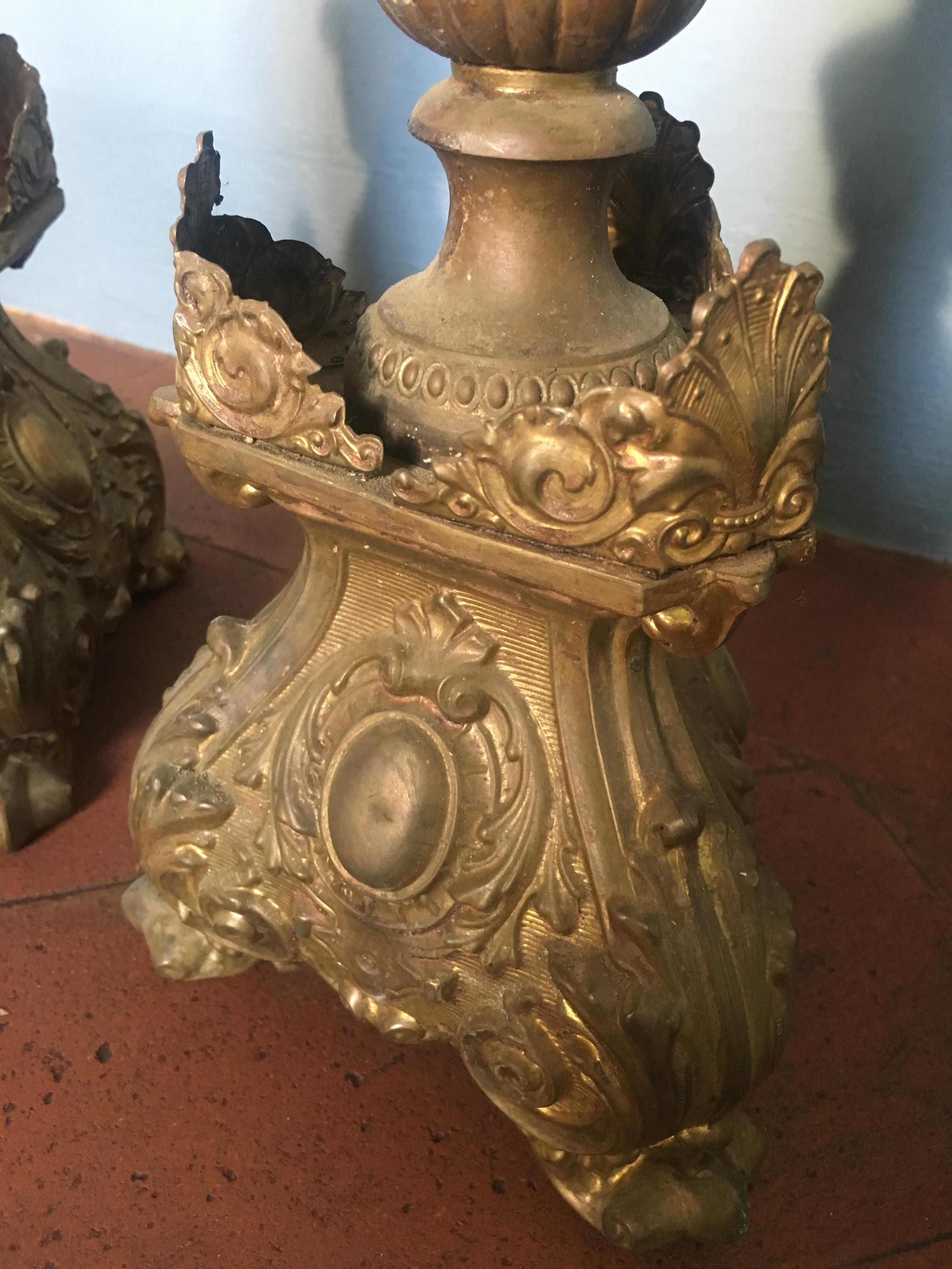 19th Century Pair of Italian Altar Brass Candleholder, 1890s 7
