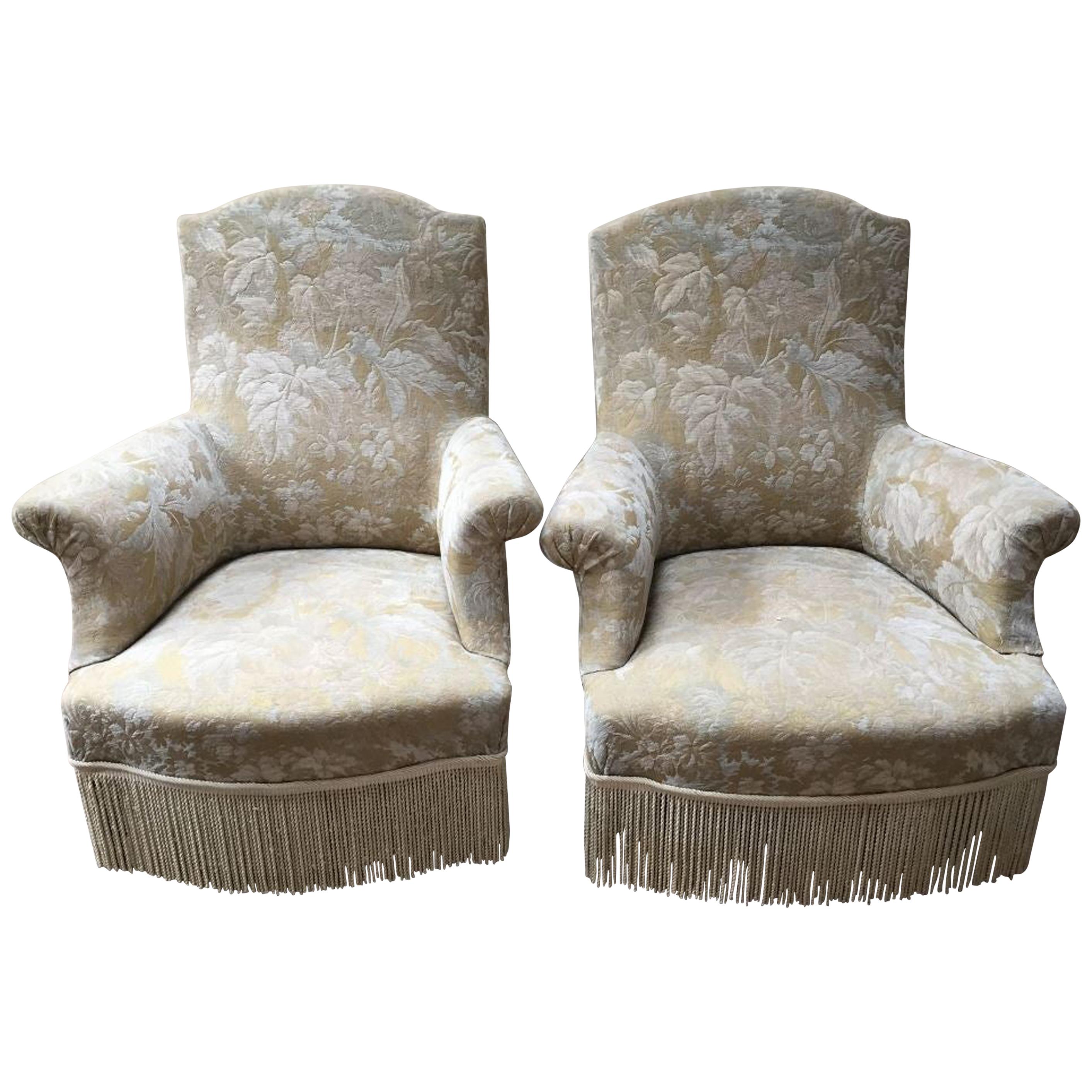 19th Century Pair of Italian Armchairs With New Upholstered, 1890s For Sale