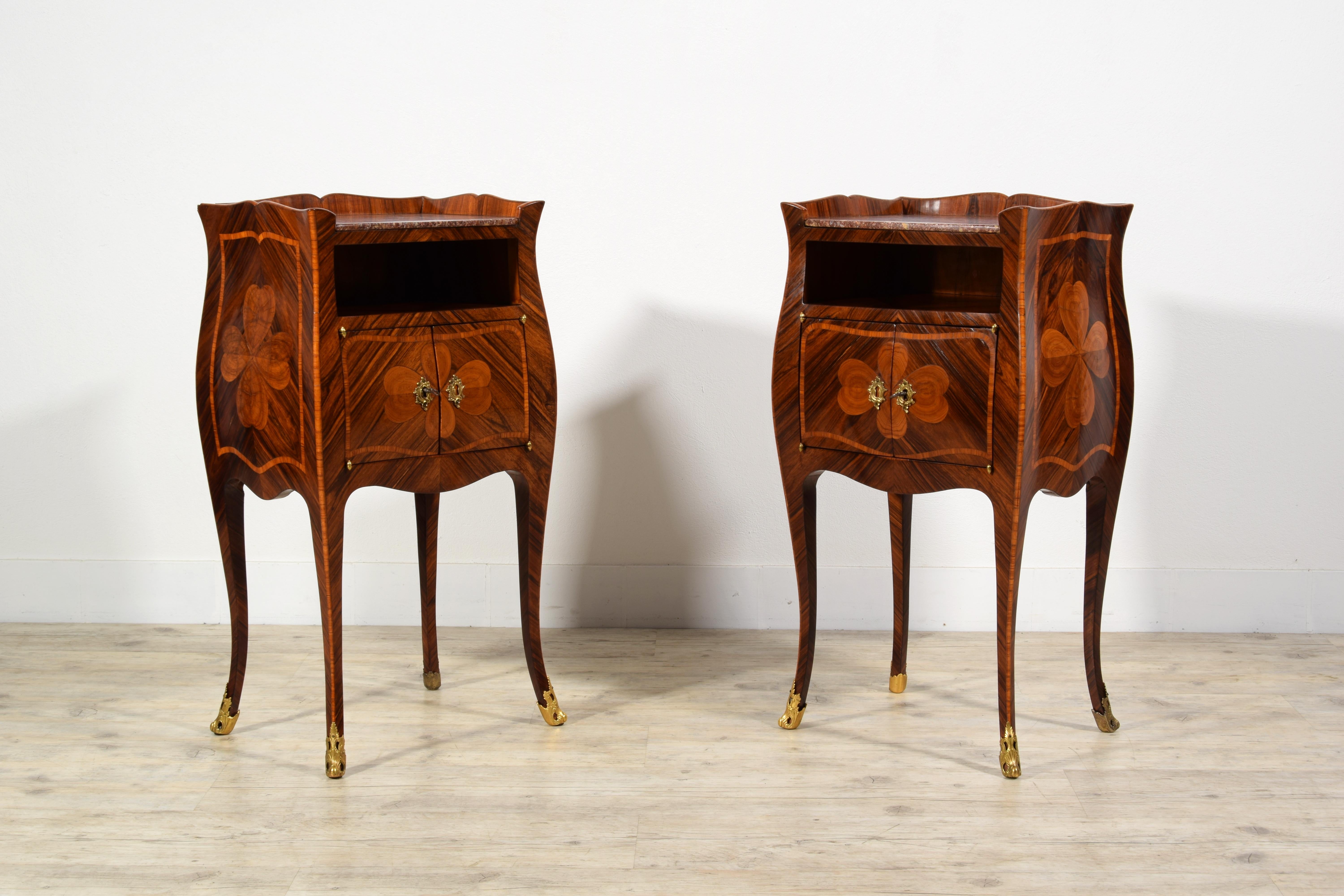 19th Century, Pair of Italian Baroque Style Nightstand or Cabinets 

This refined pair of bedside tables, or central cabinets, was made in Genoa (Italy) in the second half of the nineteenth century, in the characteristic style of the Genoese Baroque