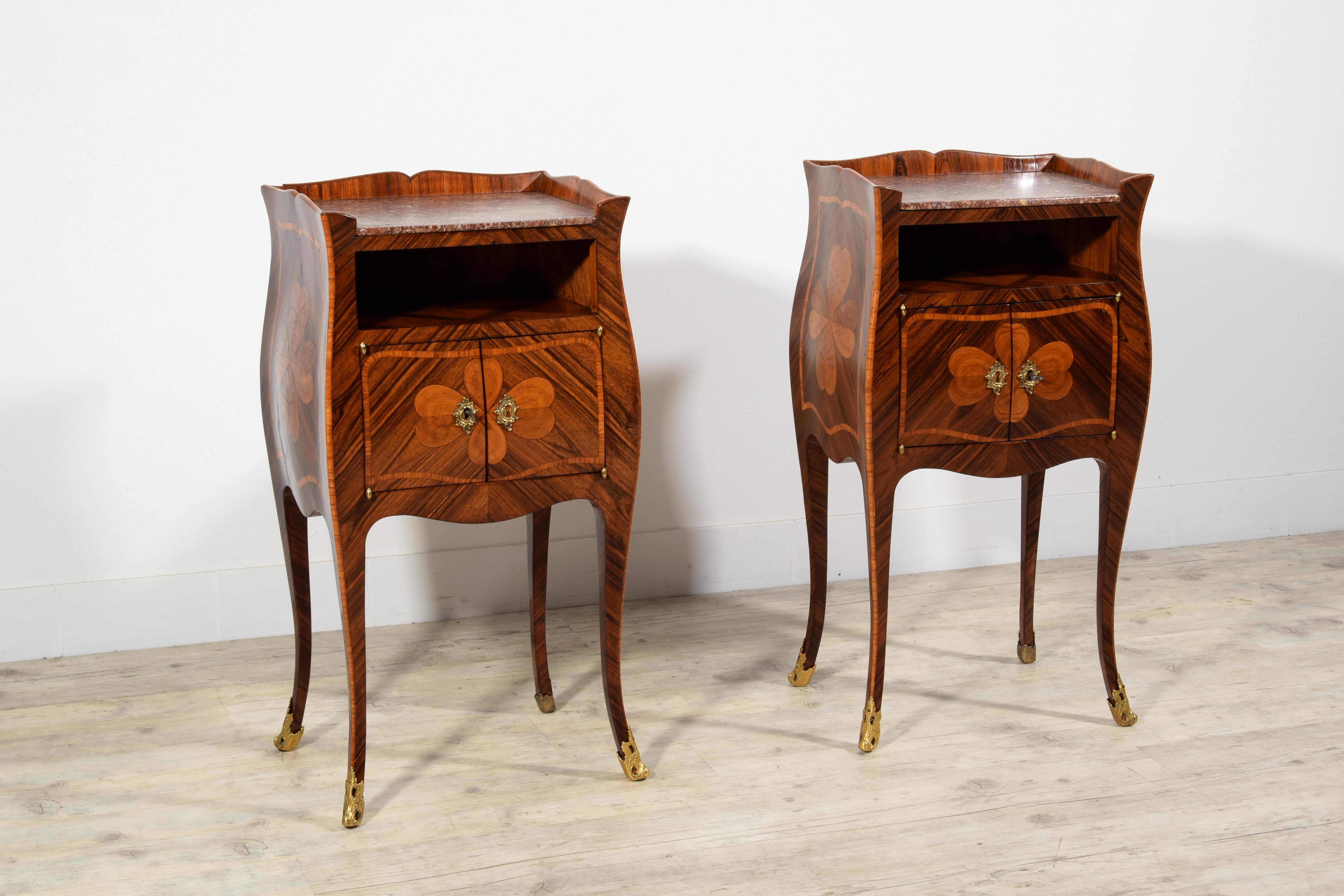 Veneer 19th Century, Pair of Italian Baroque Style Nightstand or Cabinets  For Sale