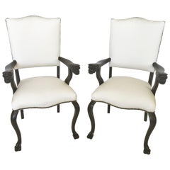 19th Century Pair of Italian Carved Walnut Armchairs