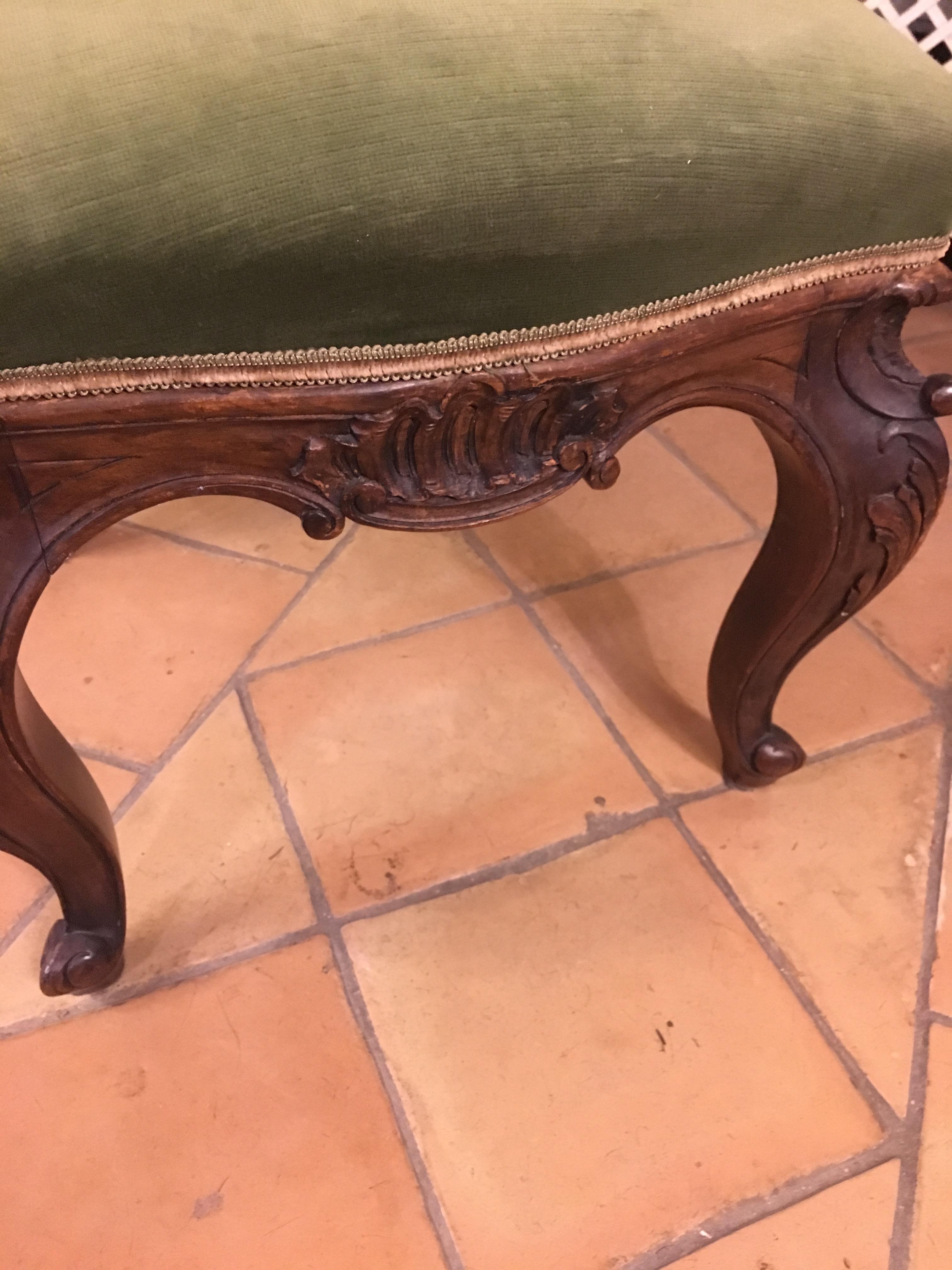 19th Century Pair of Italian Carved Wood Footstools with Velvet Seat, 1890s For Sale 6