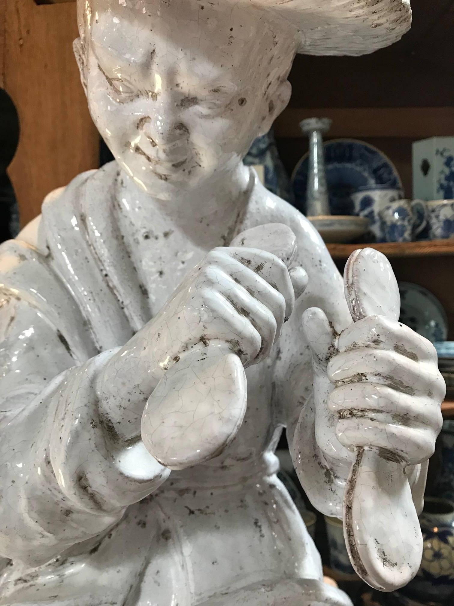 19th Century Pair of Italian Ceramic Chinoiserie Statues In Excellent Condition In Dallas, TX