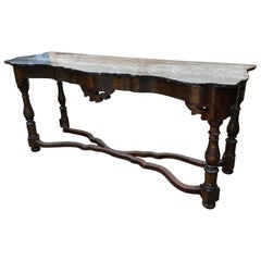 19th Century Pair of Italian Console in Patinated Wood with Marble Top, 1890s