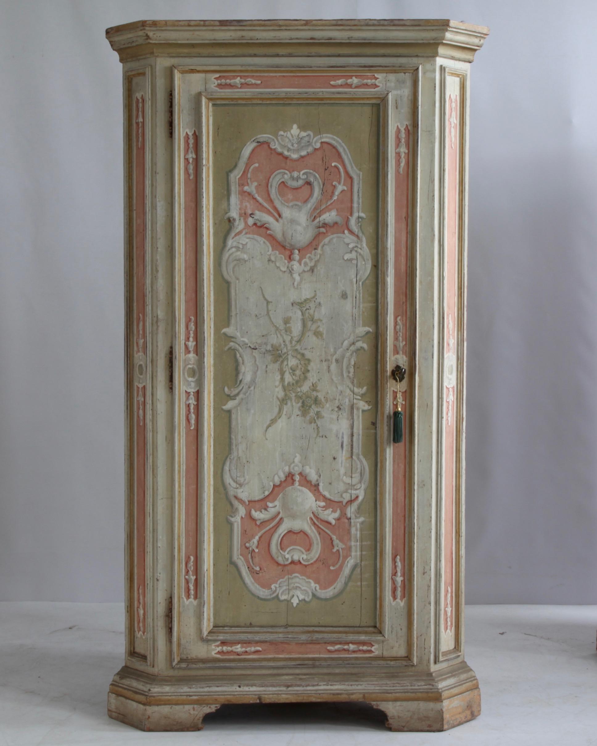 Neoclassical  19th Century Italian Painted Corner Cabinets