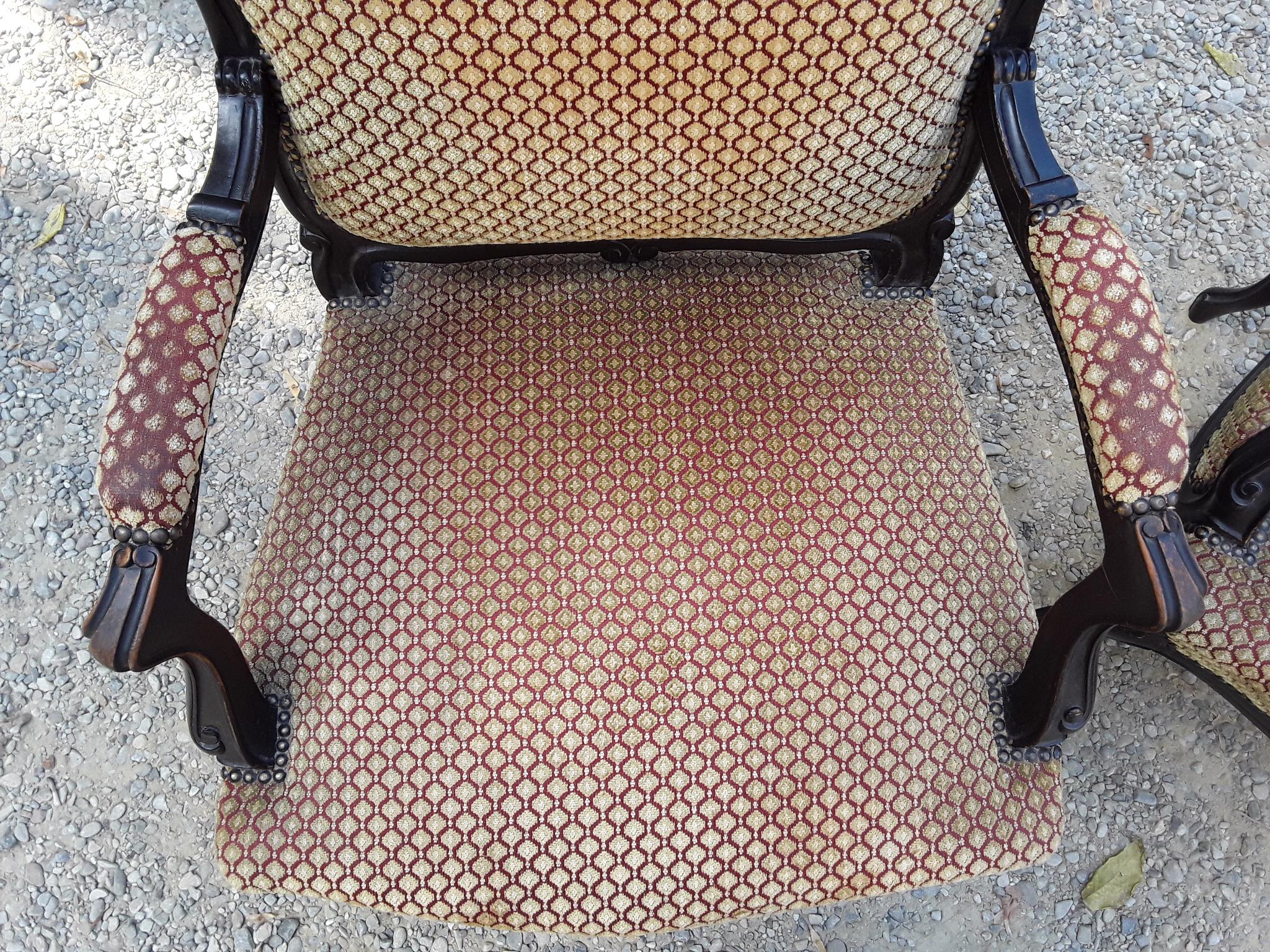 19th Century Pair of Italian Ebonized Wood Armchairs with Original Fabric, 1890s For Sale 2