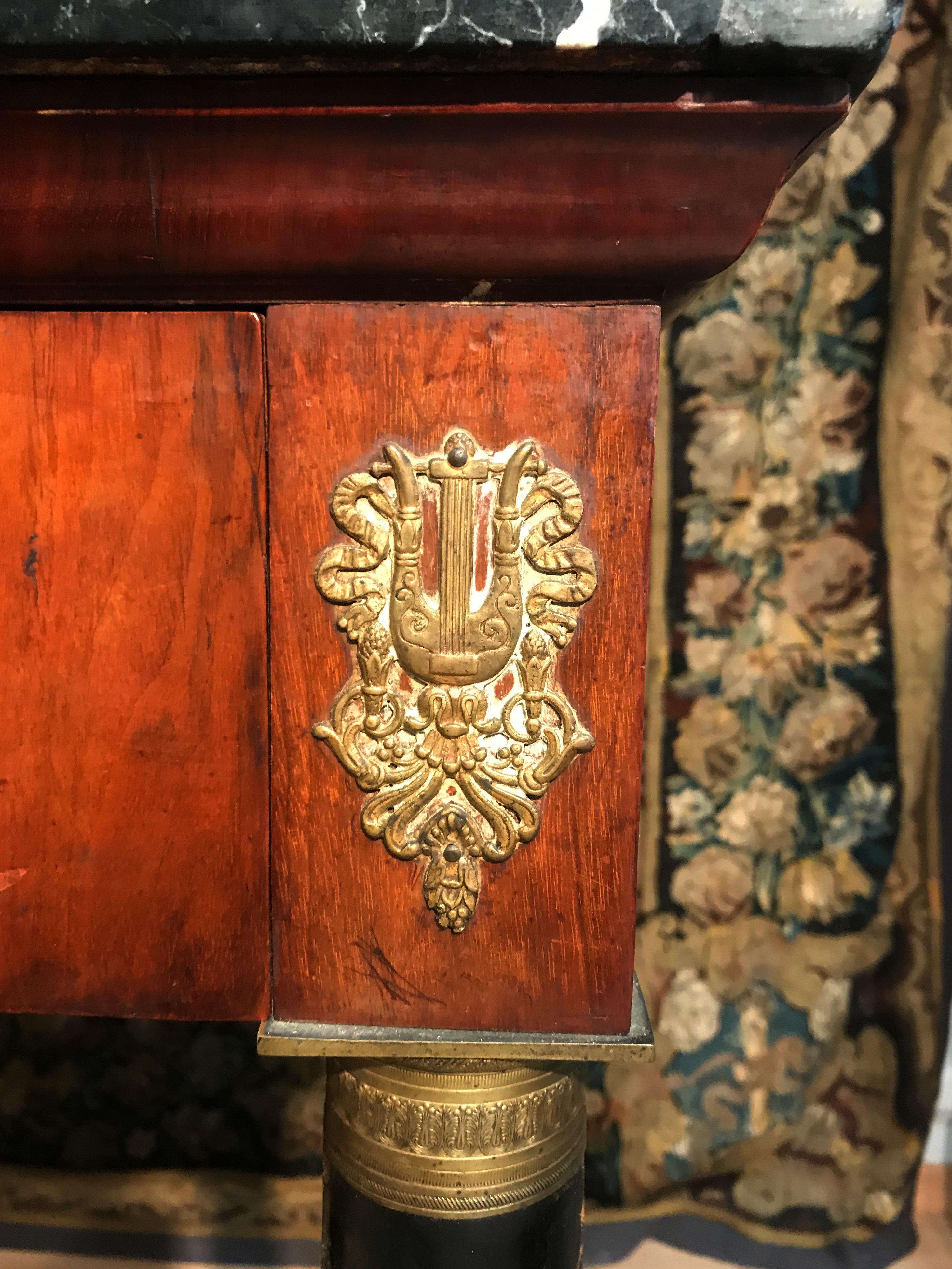 19th Century Pair of Italian Empire Console with Black Marble Tops For Sale 3