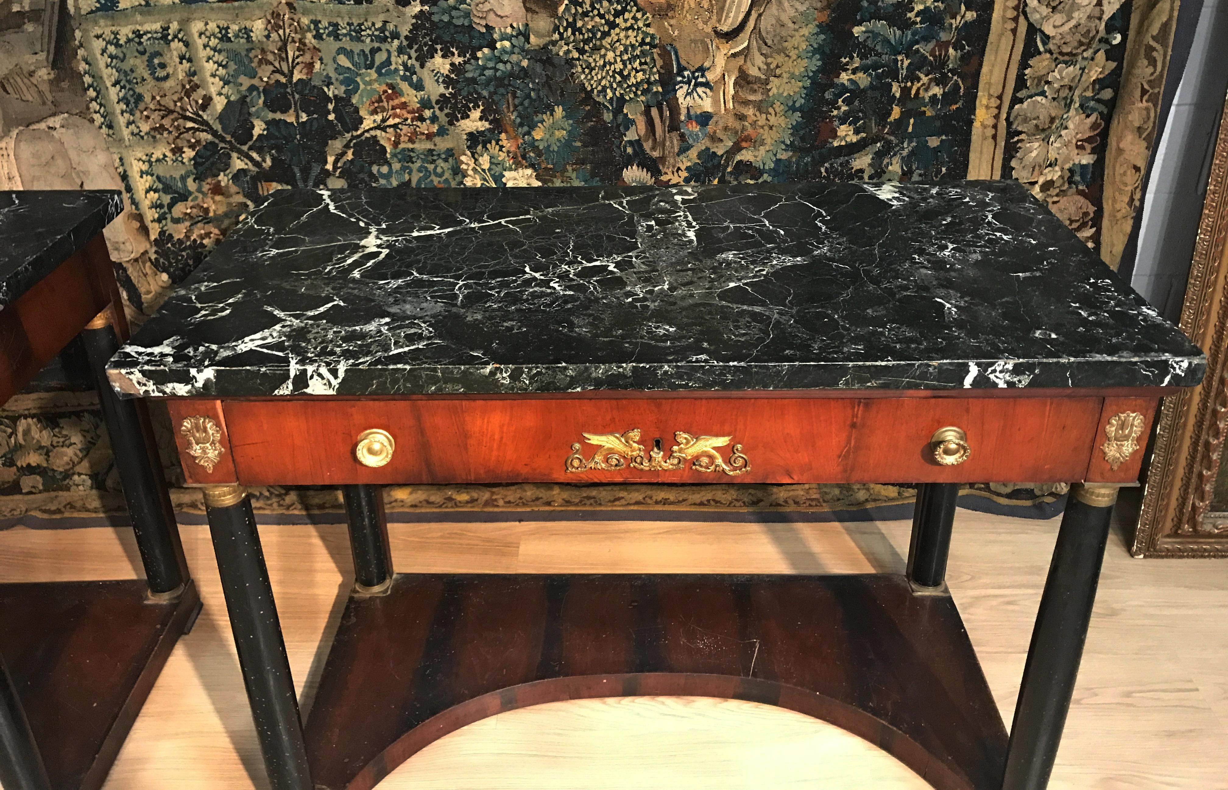 19th Century Pair of Italian Empire Console with Black Marble Tops For Sale 4