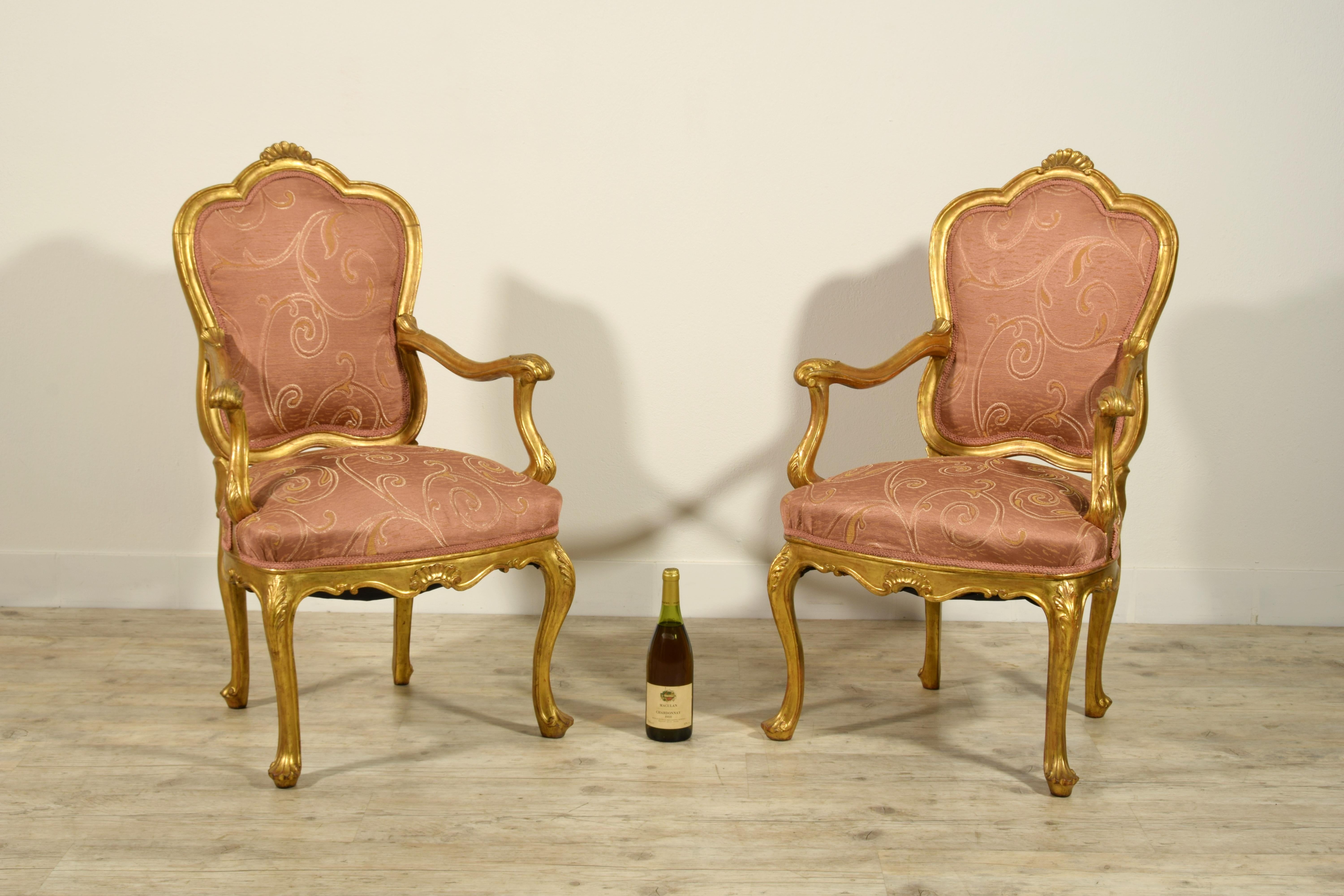 19th Century, Pair of Italian Giltwood Armchairs For Sale 9
