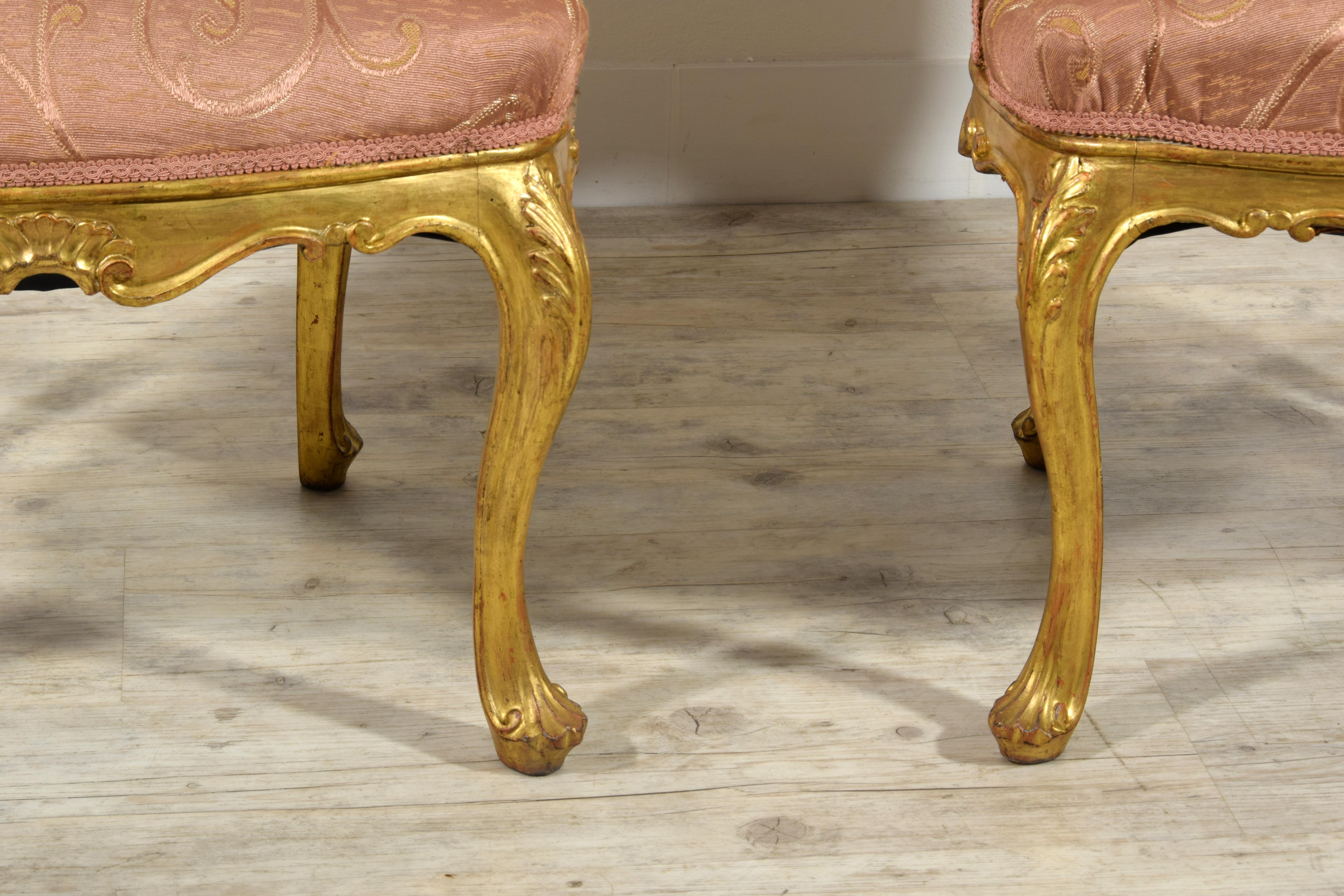 19th Century, Pair of Italian Giltwood Armchairs For Sale 12
